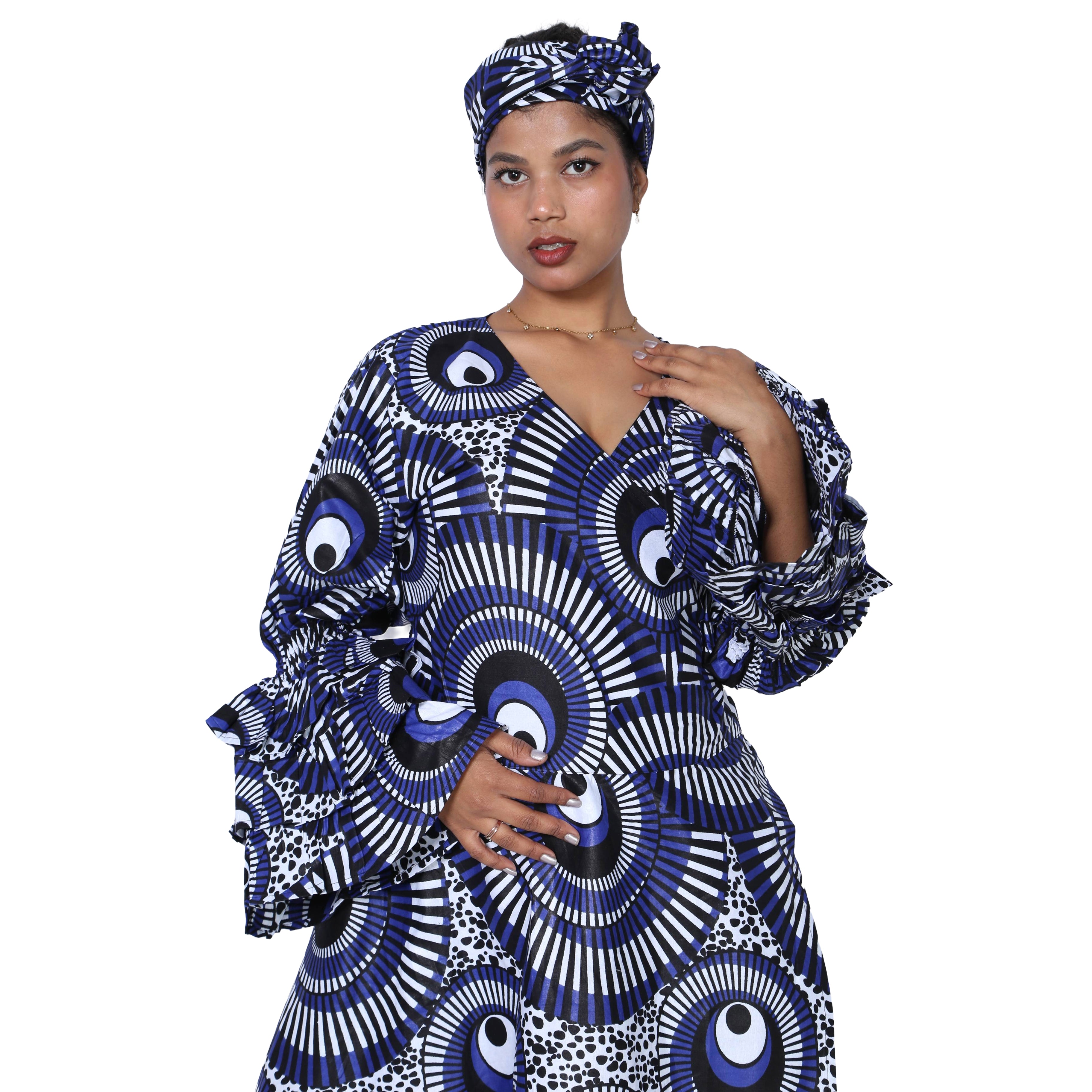 Women's Printed Long Sleeve Maxi Wrap Dress- FI-70 FS