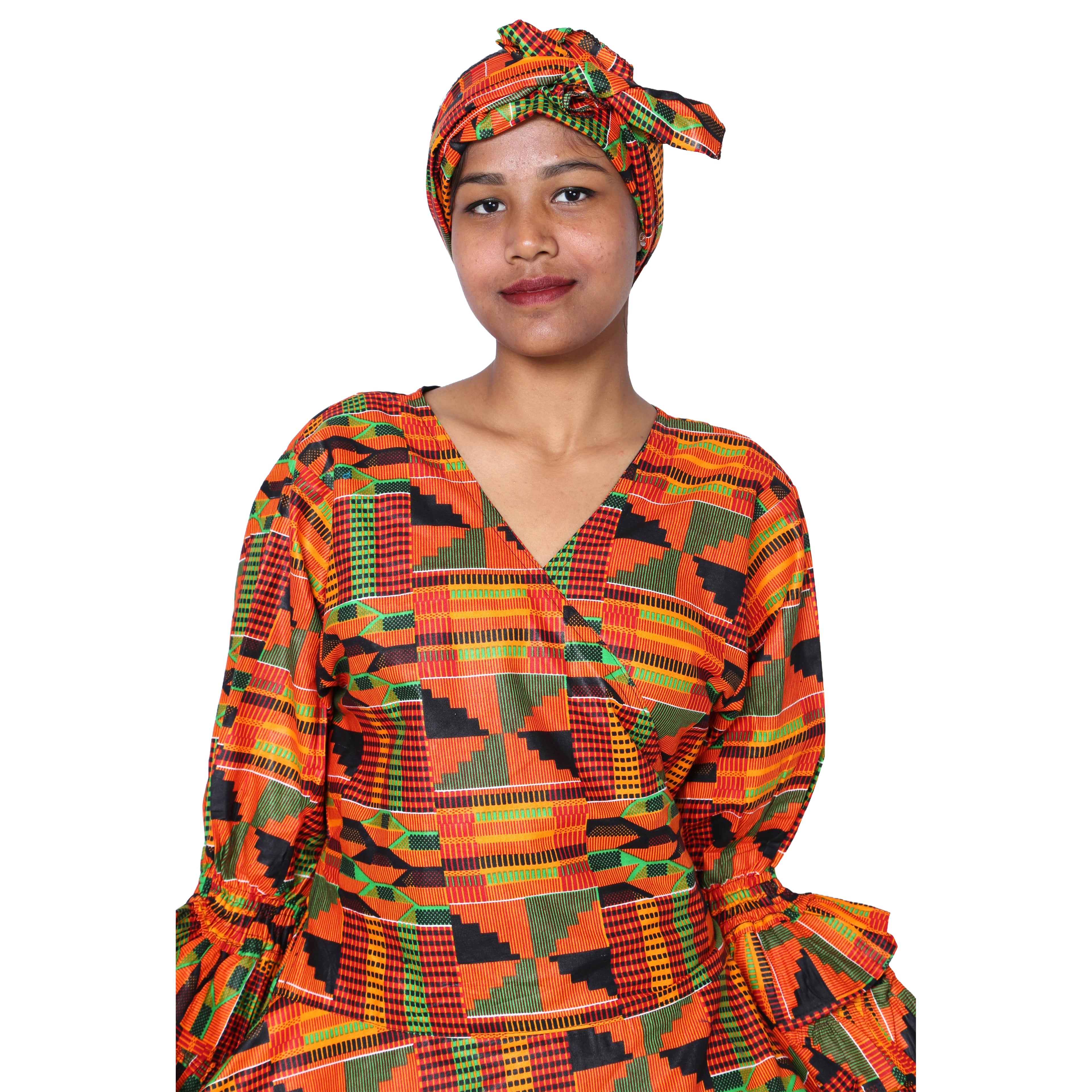 Women's Printed Long Sleeve Maxi Wrap Dress- FI-70 FS