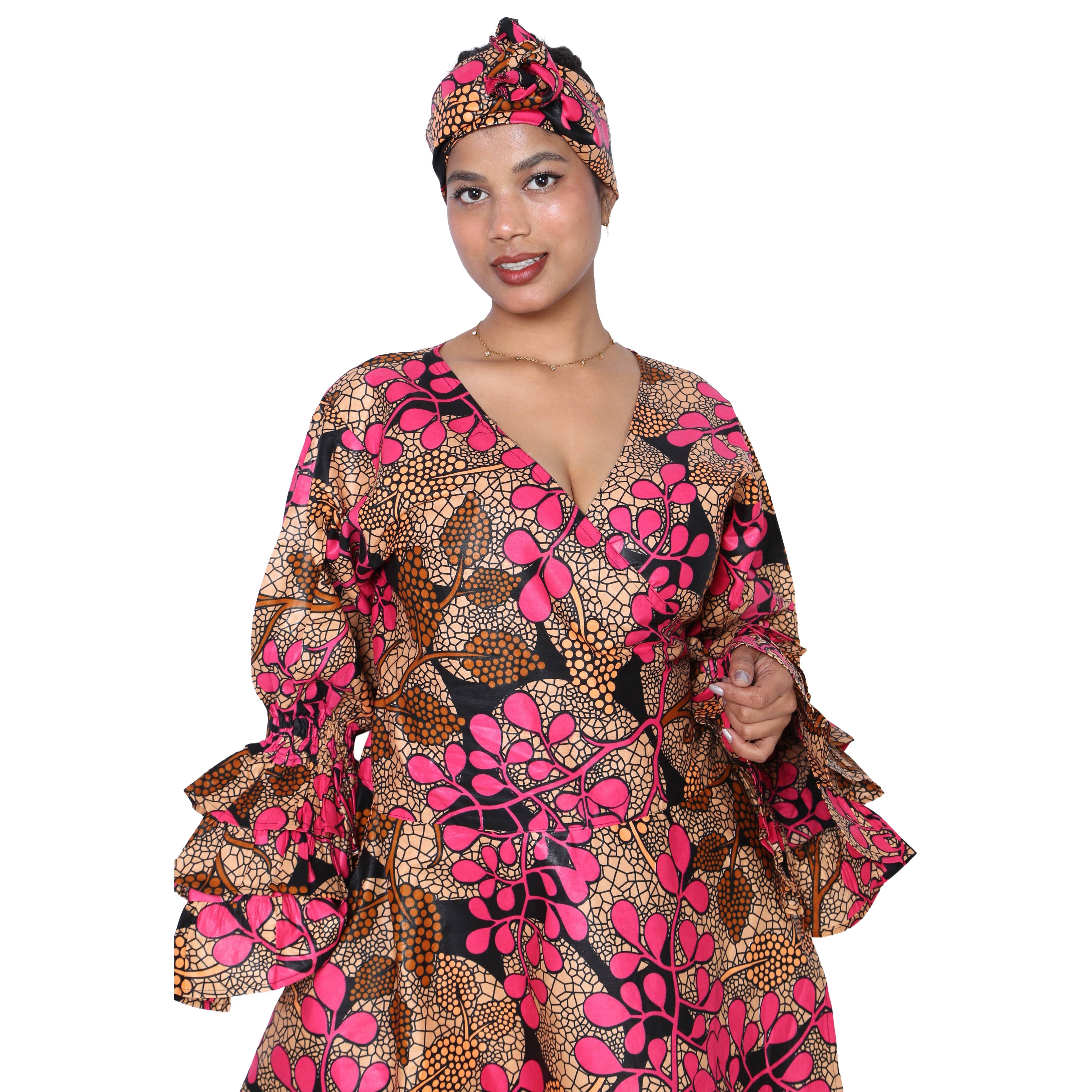 Women's Printed Long Sleeve Maxi Wrap Dress- FI-70 FS