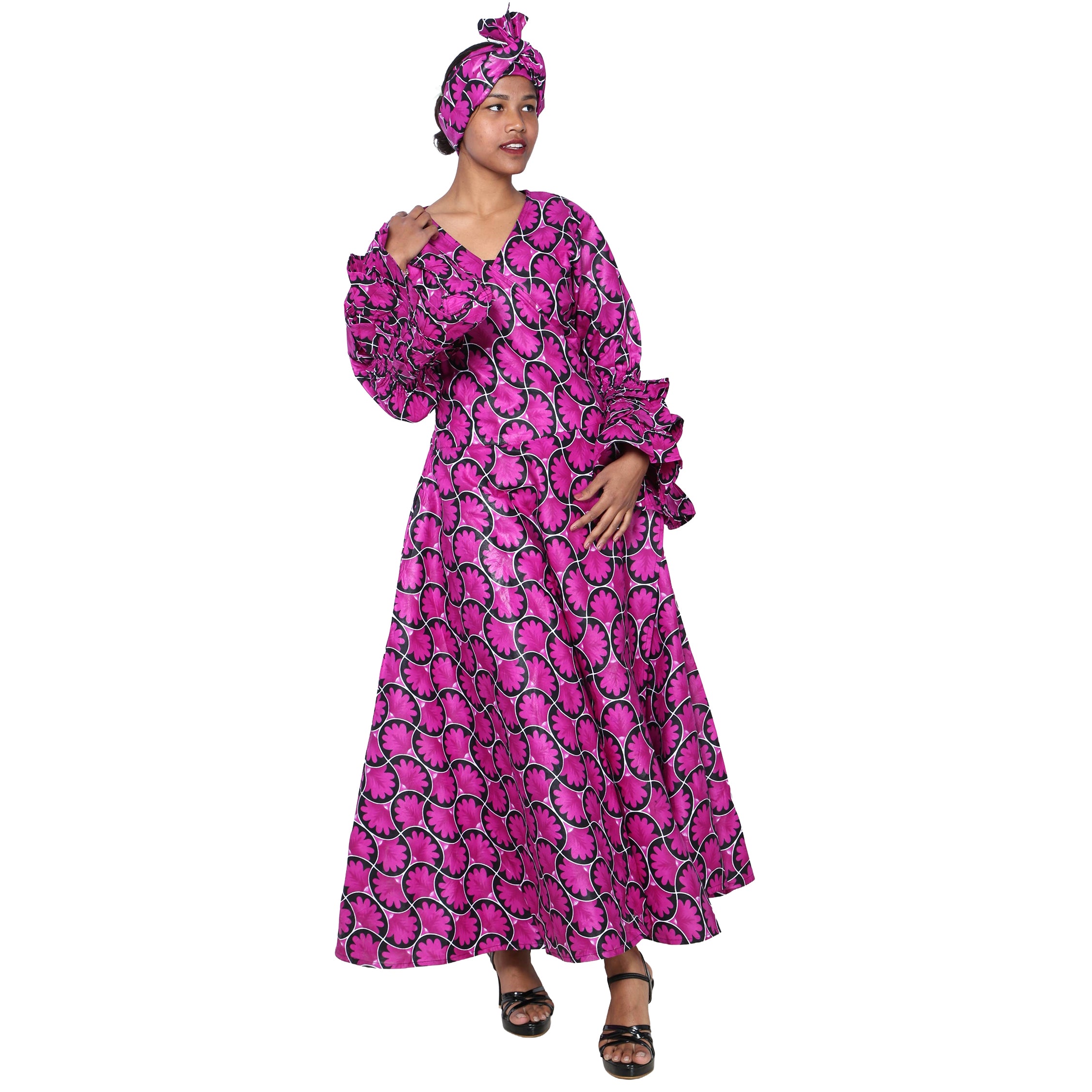Women's Printed Long Sleeve Maxi Wrap Dress- FI-70 FS