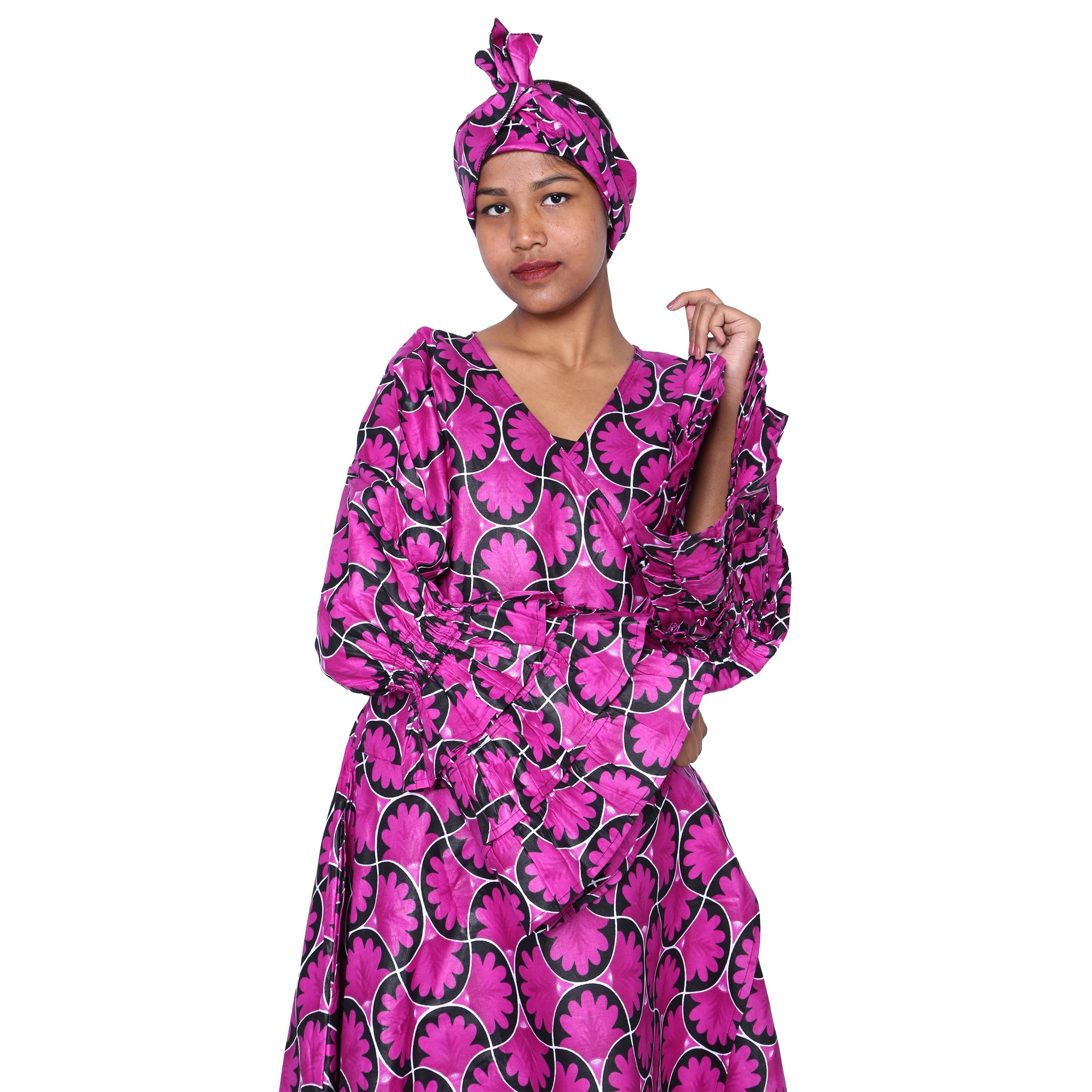 Women's Printed Long Sleeve Maxi Wrap Dress- FI-70 FS
