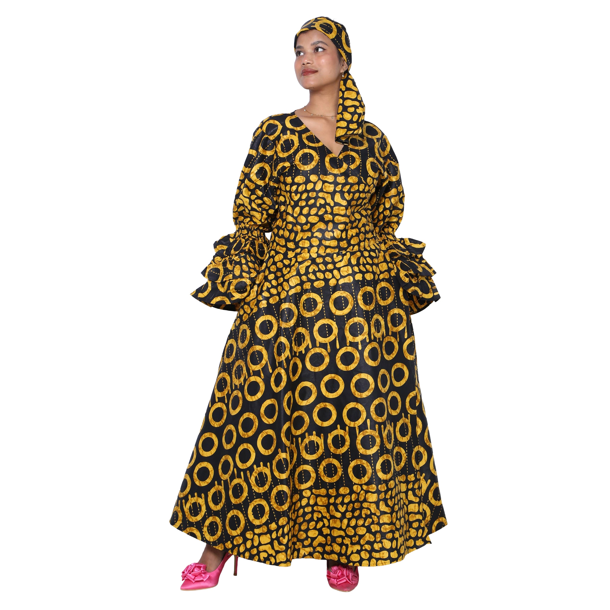 Women's Printed Long Sleeve Maxi Wrap Dress- FI-70 FS