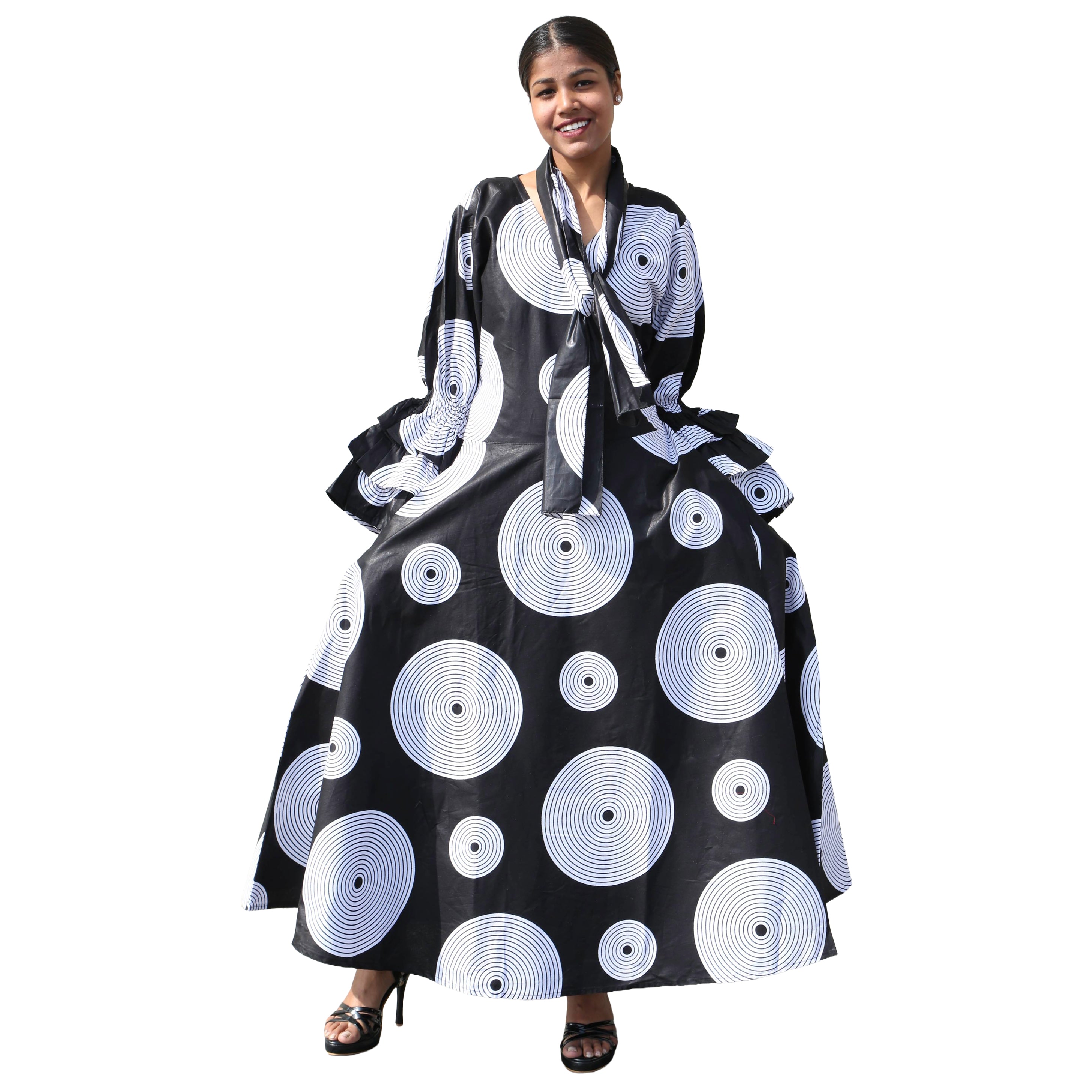 Women's Printed Long Sleeve Maxi Wrap Dress- FI-70 FS