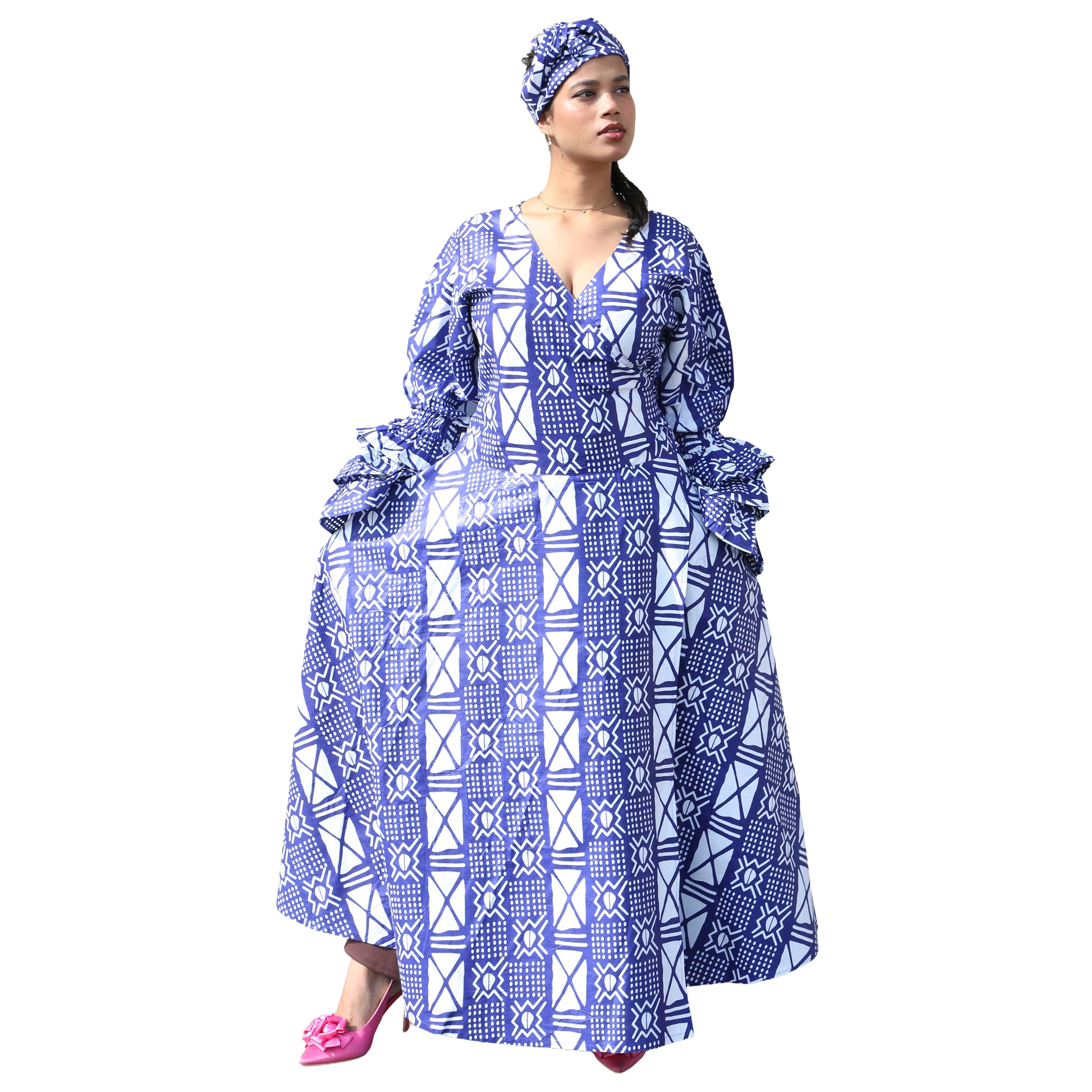 Women's Printed Long Sleeve Maxi Wrap Dress- FI-70 FS