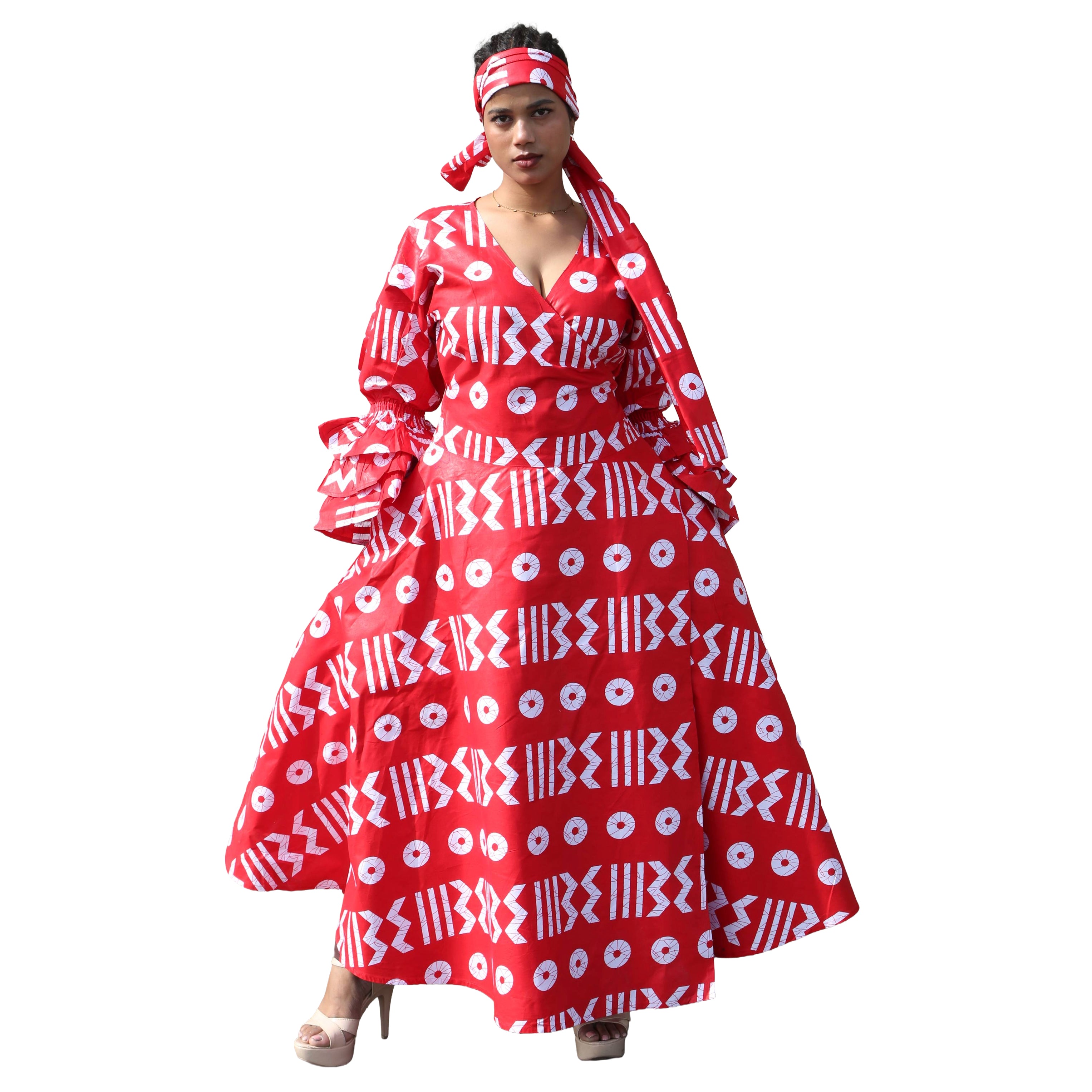 Women's Printed Long Sleeve Maxi Wrap Dress- FI-70 FS