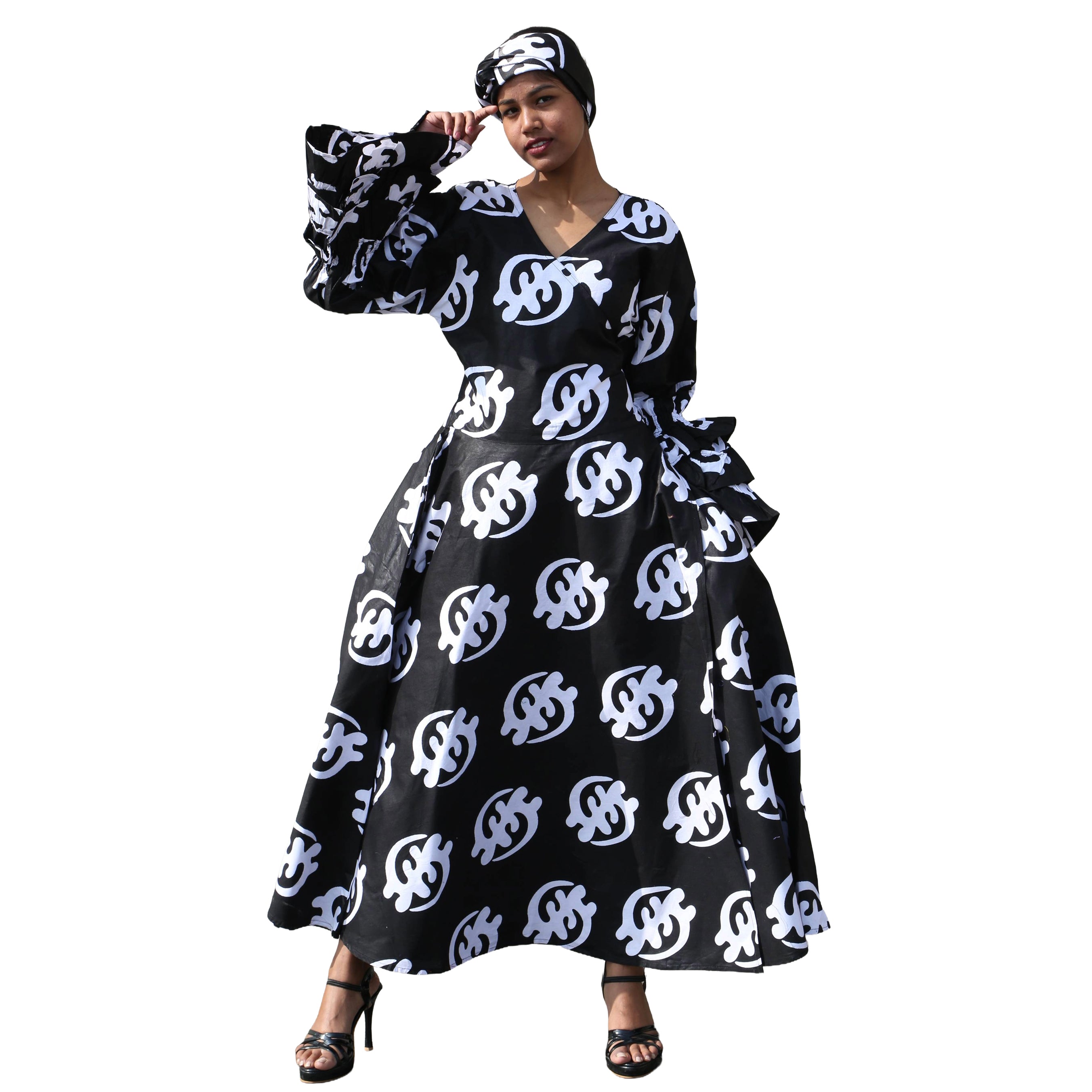 Women's Printed Long Sleeve Maxi Wrap Dress- FI-70 FS