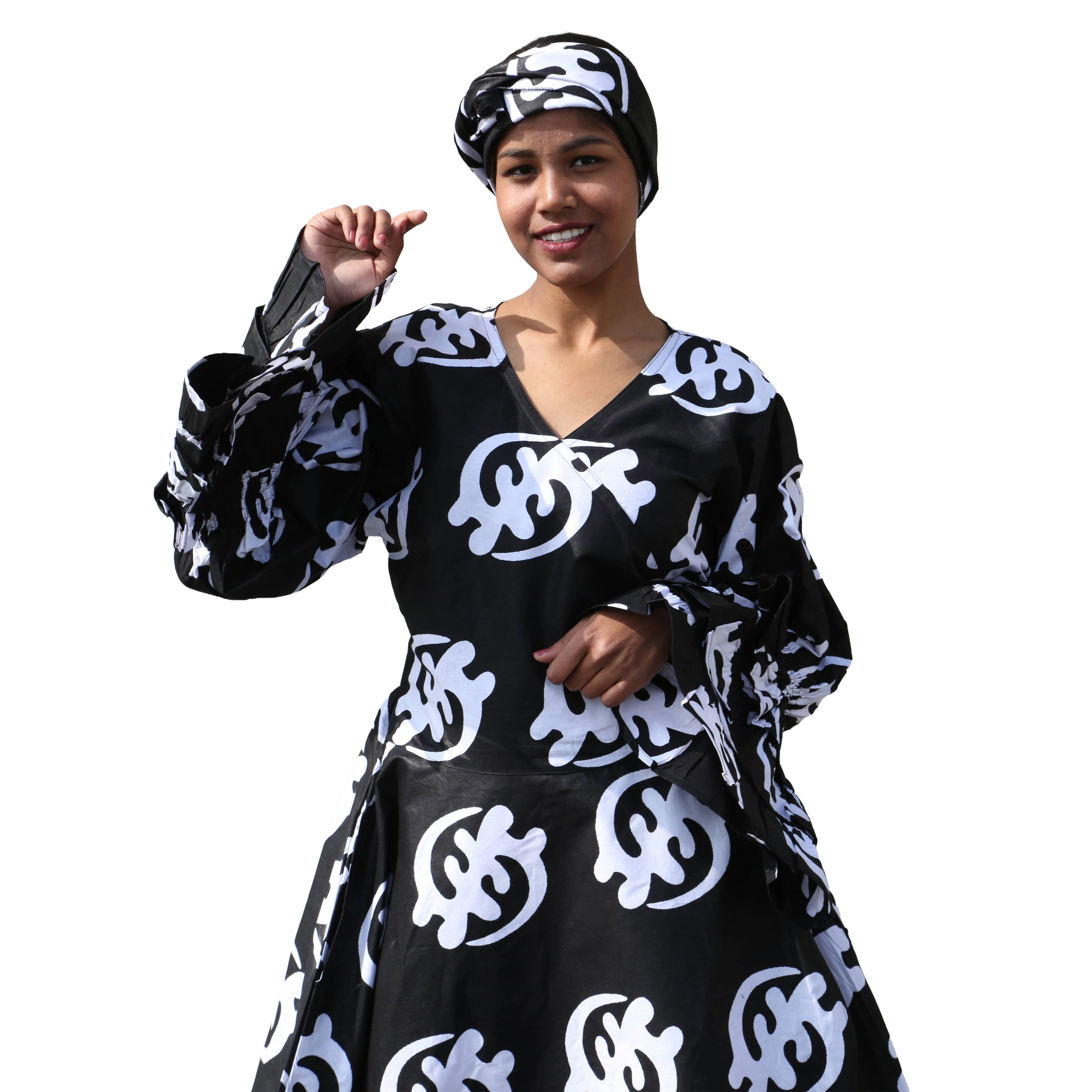 Women's Printed Long Sleeve Maxi Wrap Dress- FI-70 FS