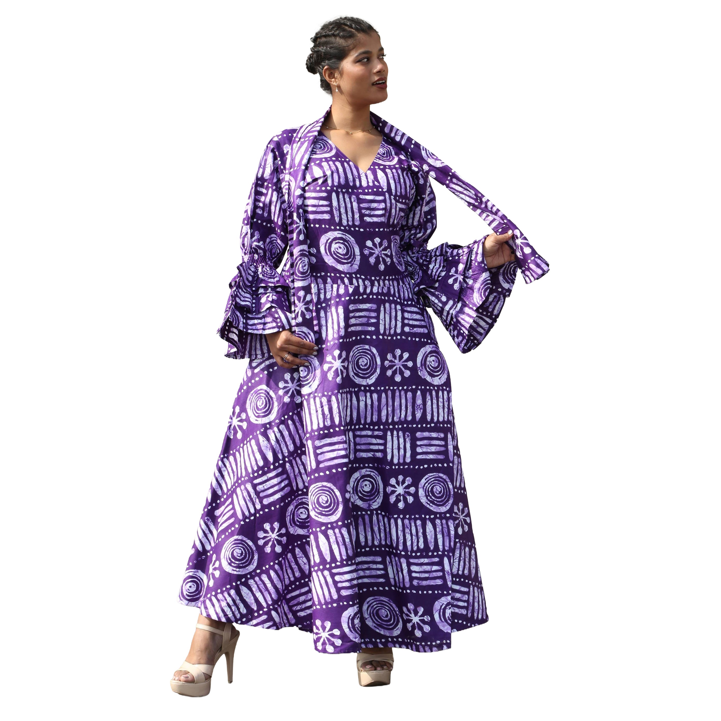 Women's Printed Long Sleeve Maxi Wrap Dress- FI-70 FS