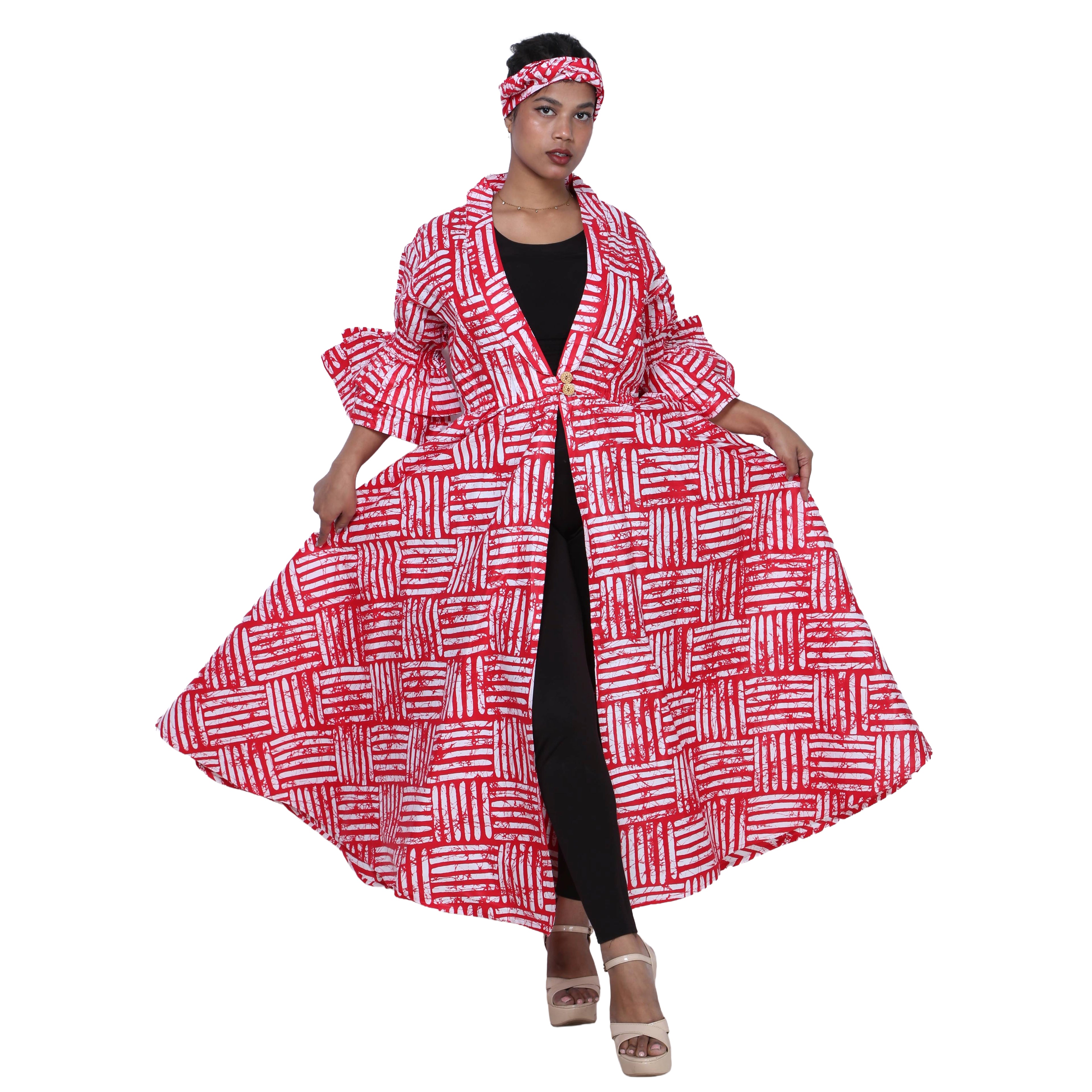 Women's Fitted Collared Jacket with Frill Sleeves -- FI-3146
