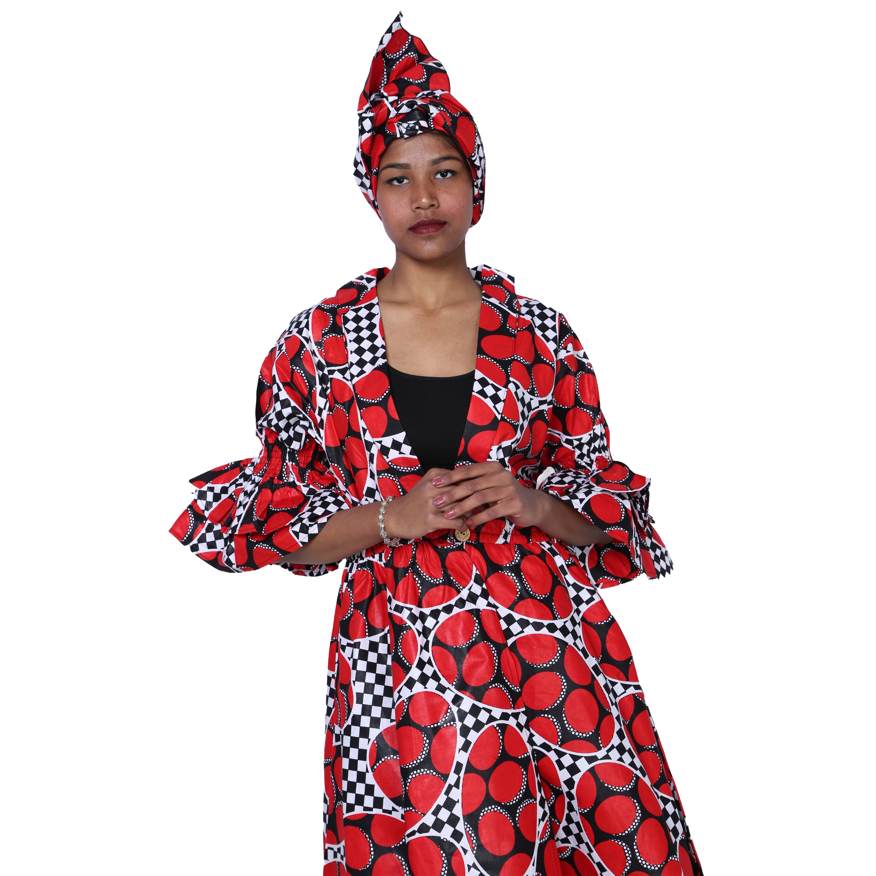 Women's Fitted Collared Jacket with Frill Sleeves -- FI-3146