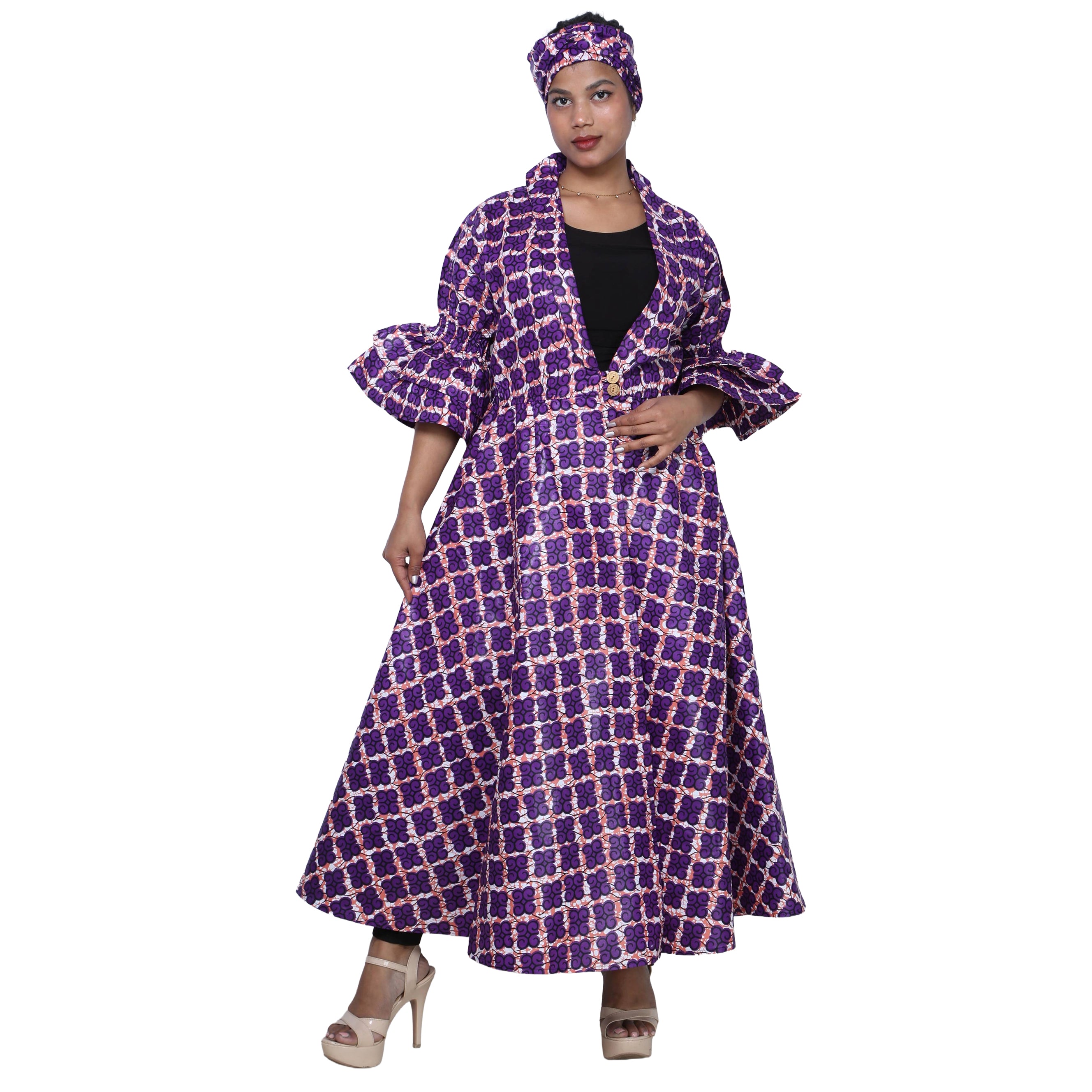 Women's Fitted Collared Jacket with Frill Sleeves -- FI-3146