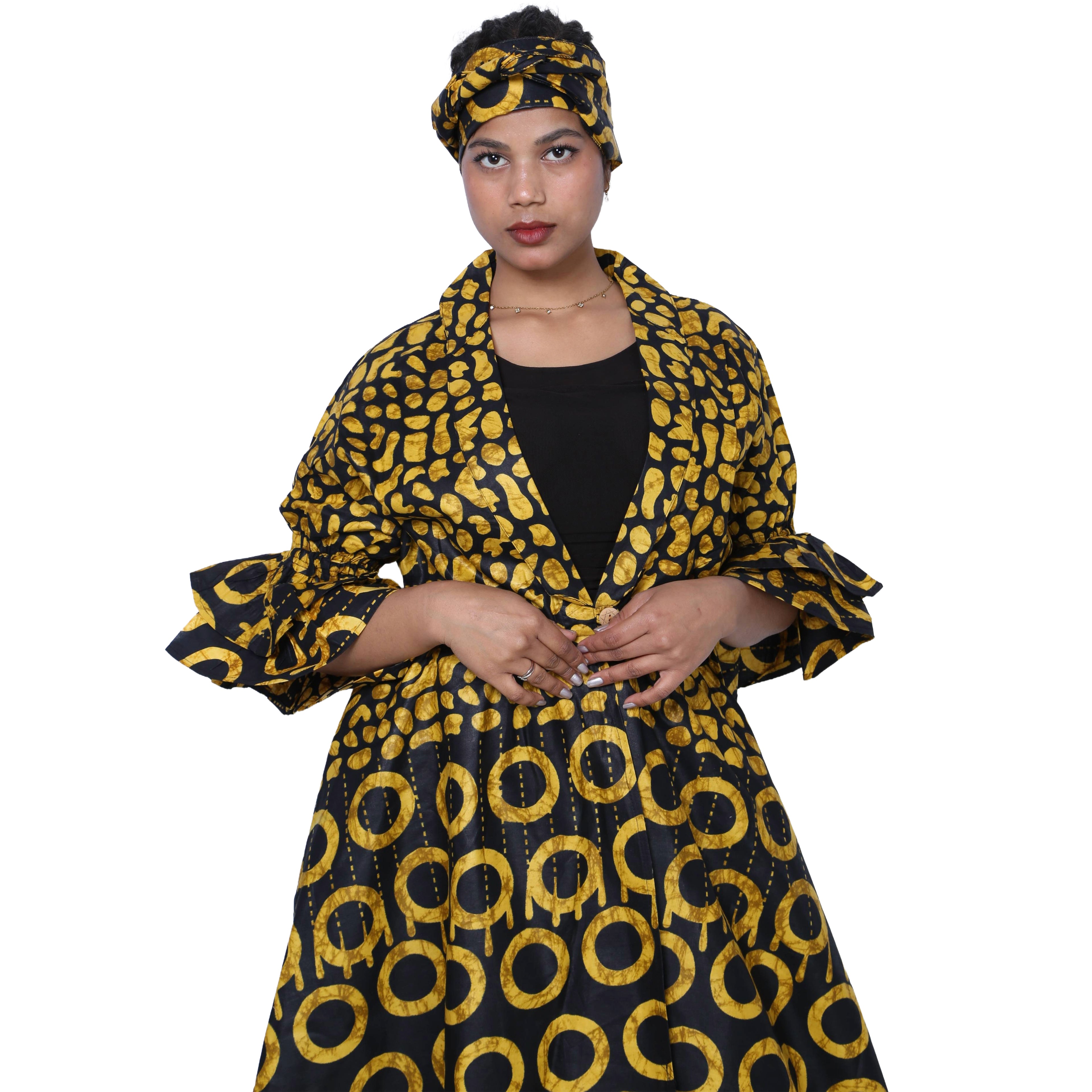 Women's Fitted Collared Jacket with Frill Sleeves -- FI-3146