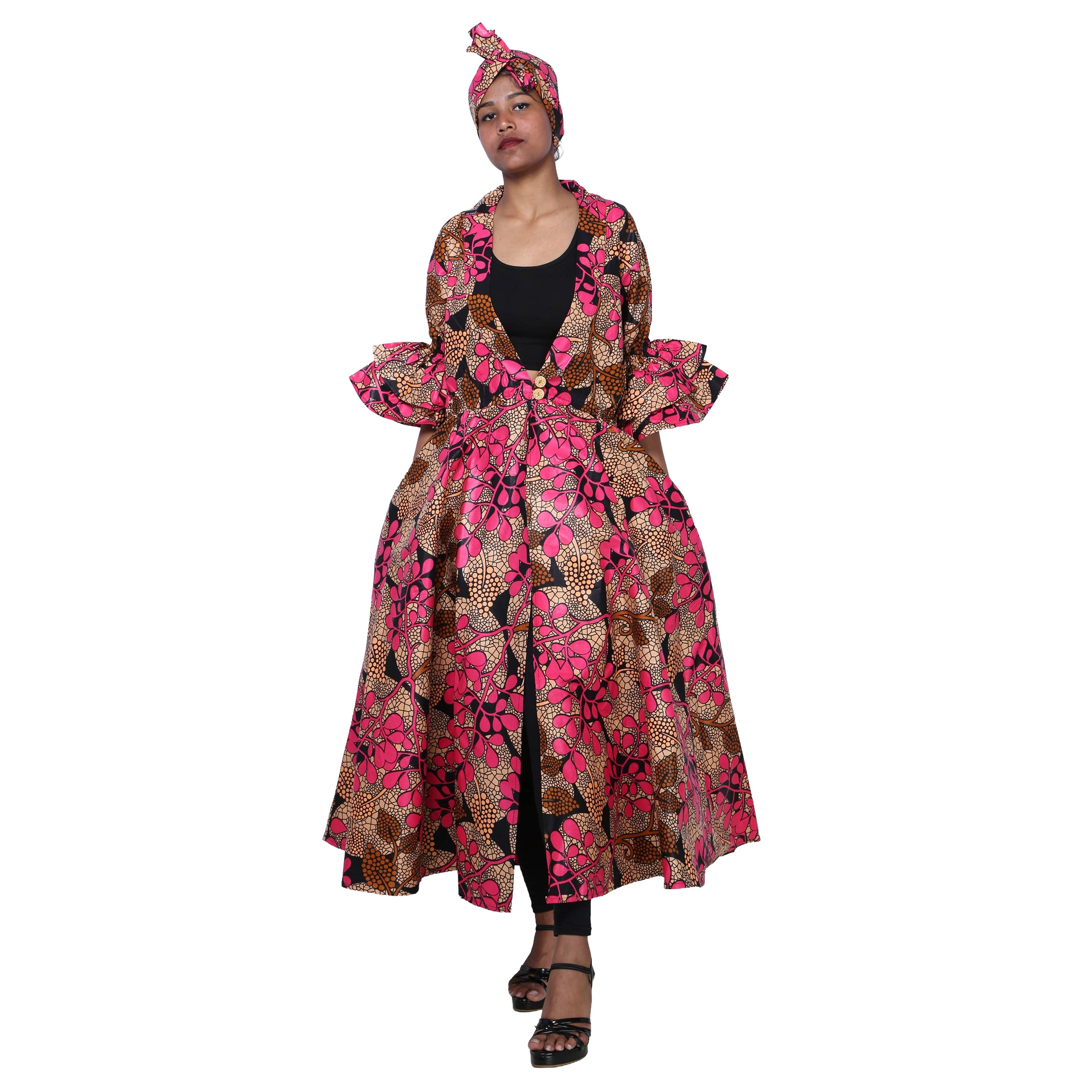 Women's Fitted Collared Jacket with Frill Sleeves -- FI-3146