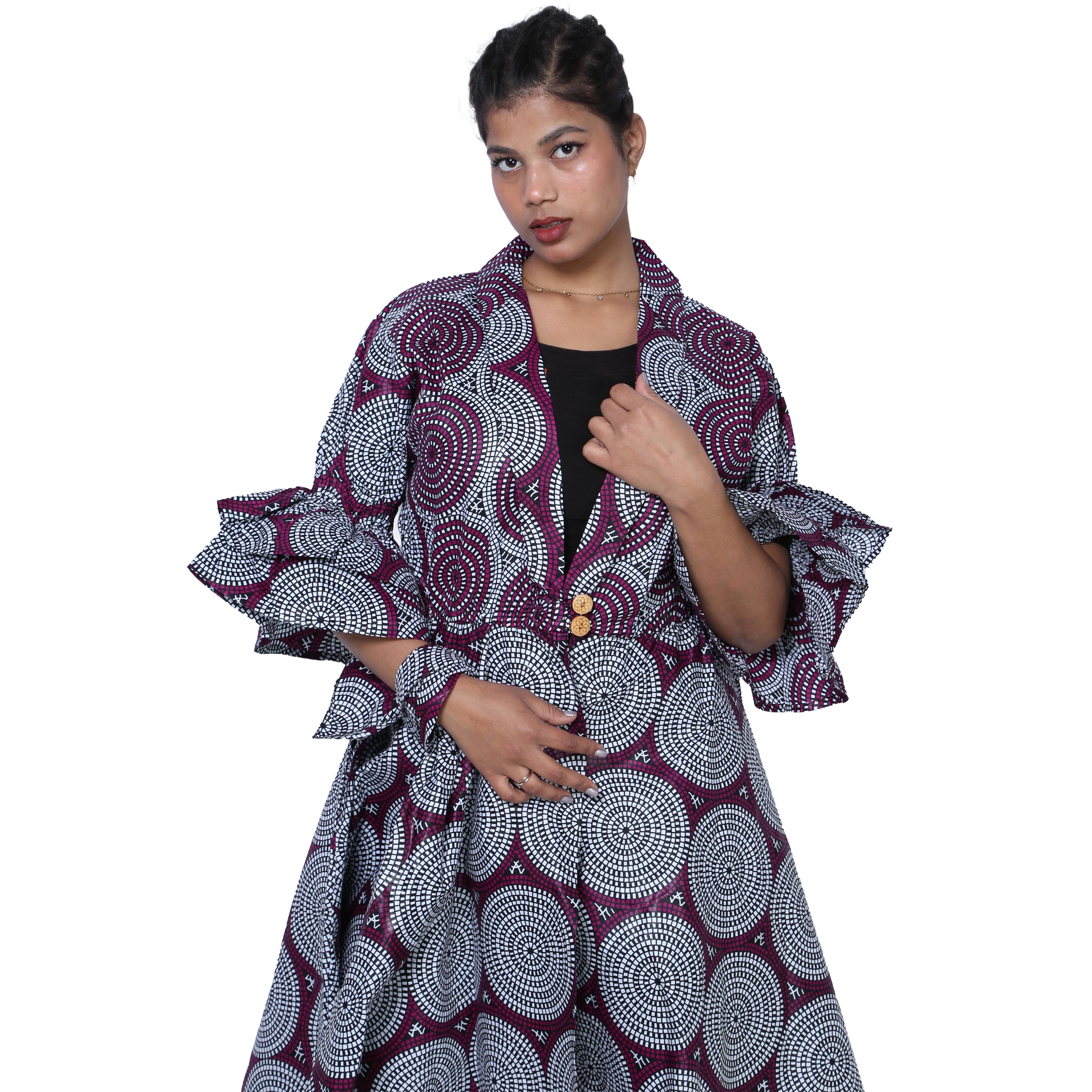 Women's Fitted Collared Jacket with Frill Sleeves -- FI-3146