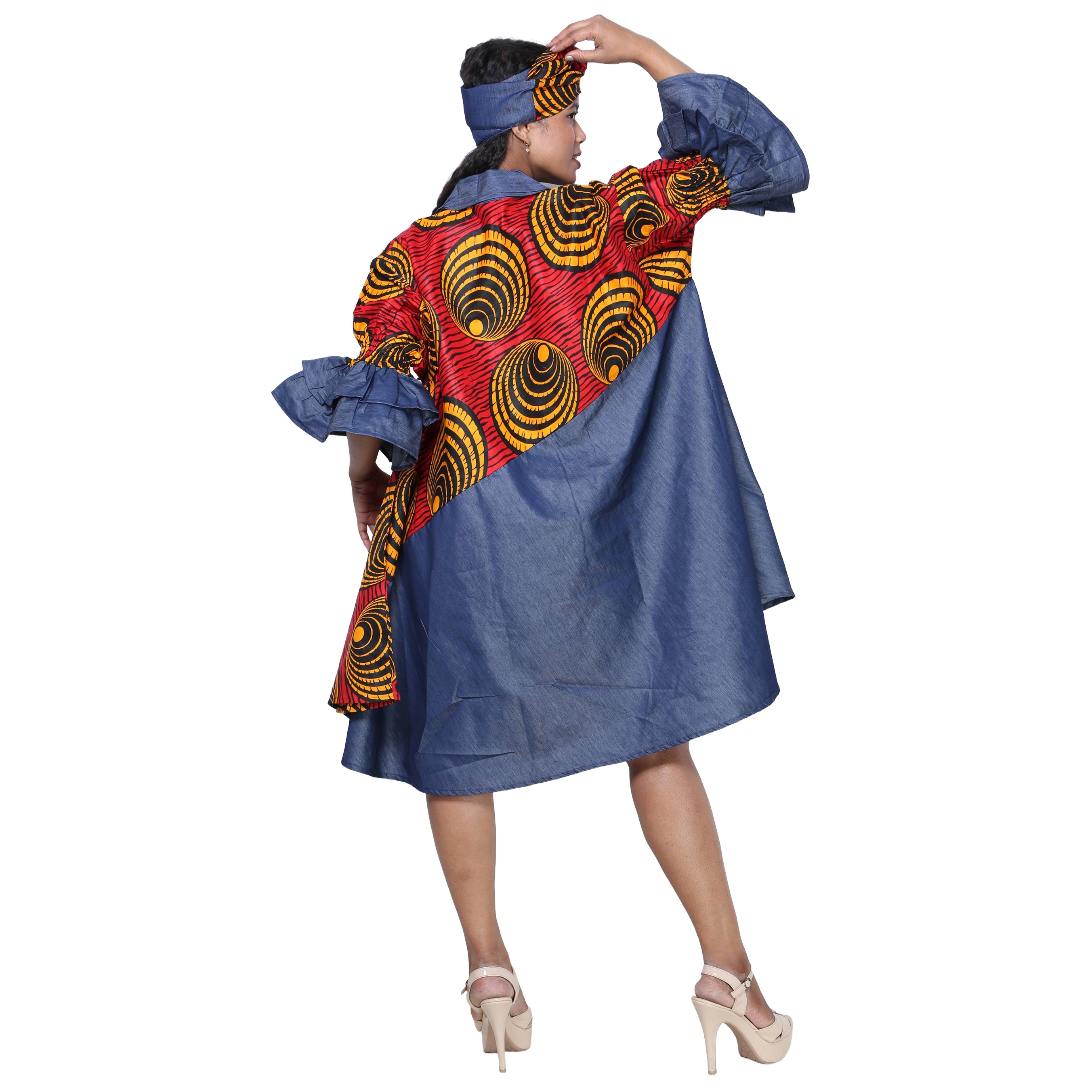 Women's Printed Denim Dress with Toggle Buttons -- FI-3139