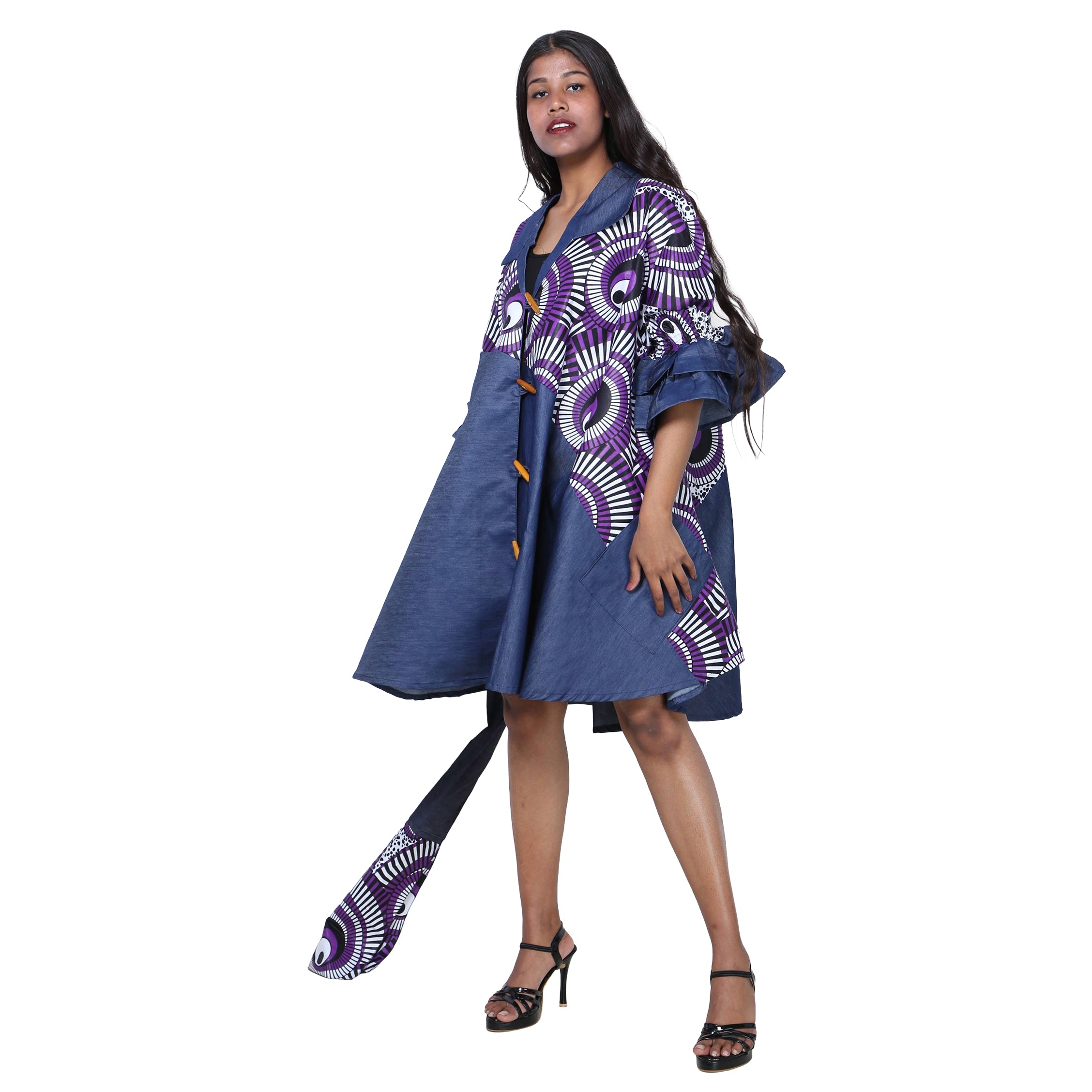 Women's Printed Denim Dress with Toggle Buttons -- FI-3139