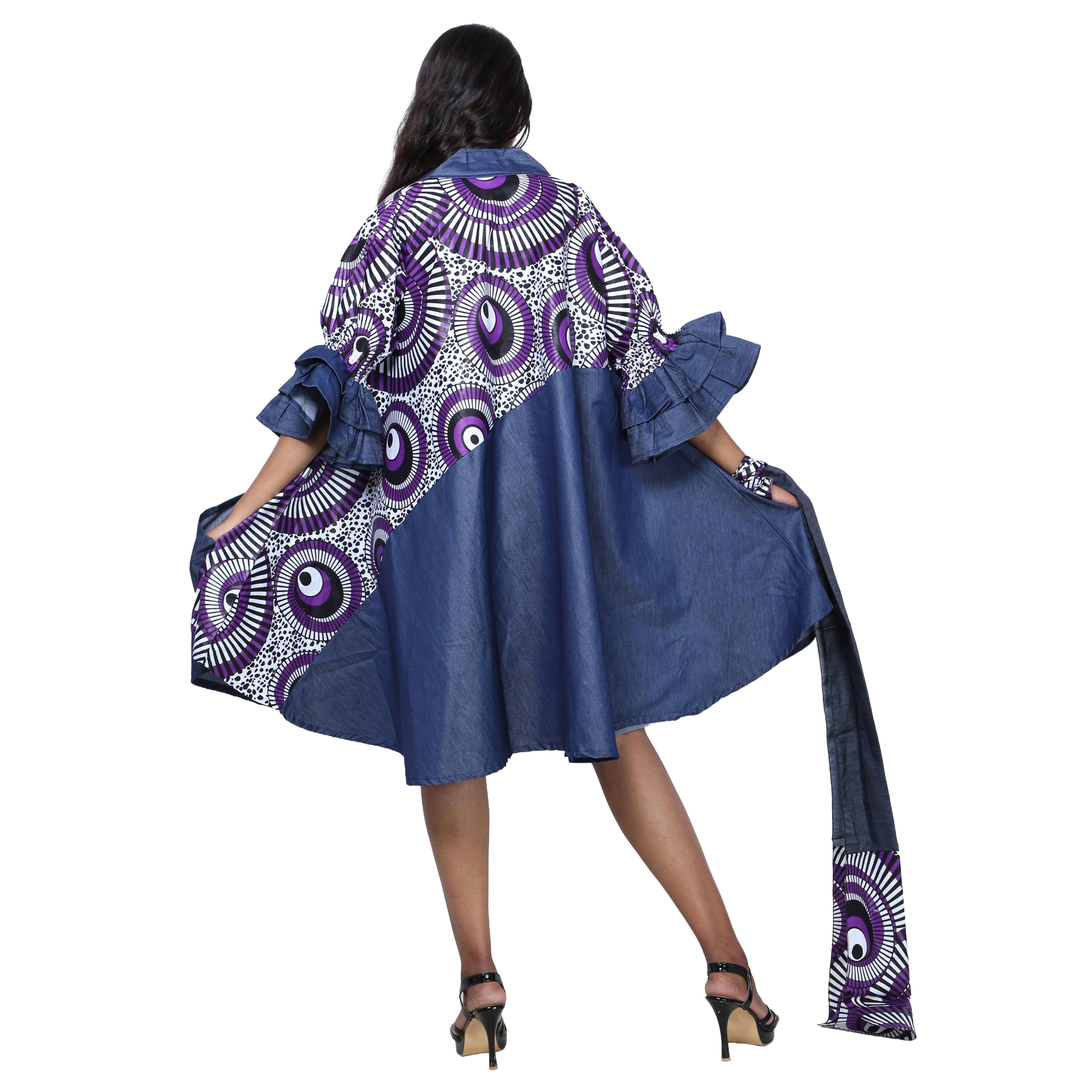 Women's Printed Denim Dress with Toggle Buttons -- FI-3139