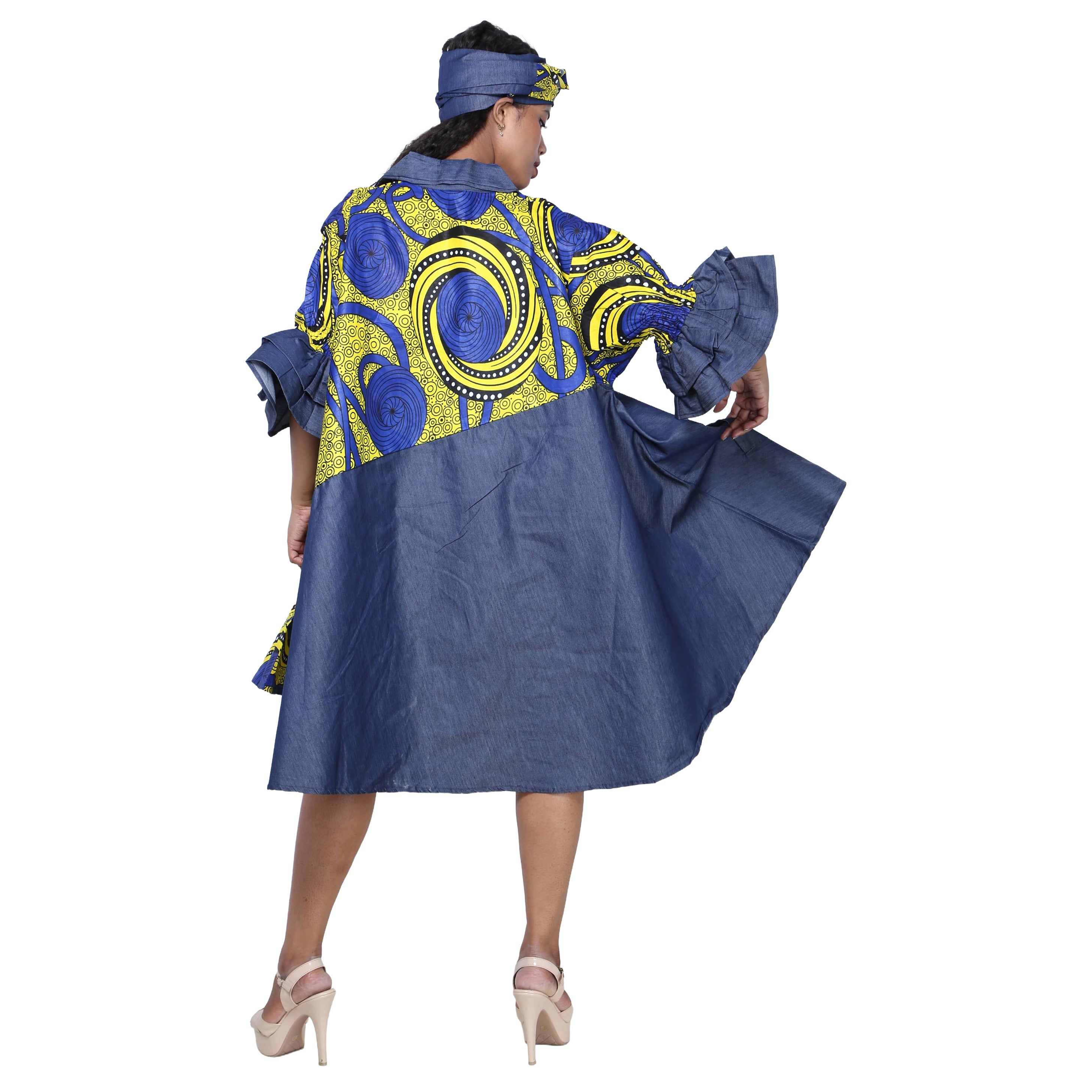 Women's Printed Denim Dress with Toggle Buttons -- FI-3139