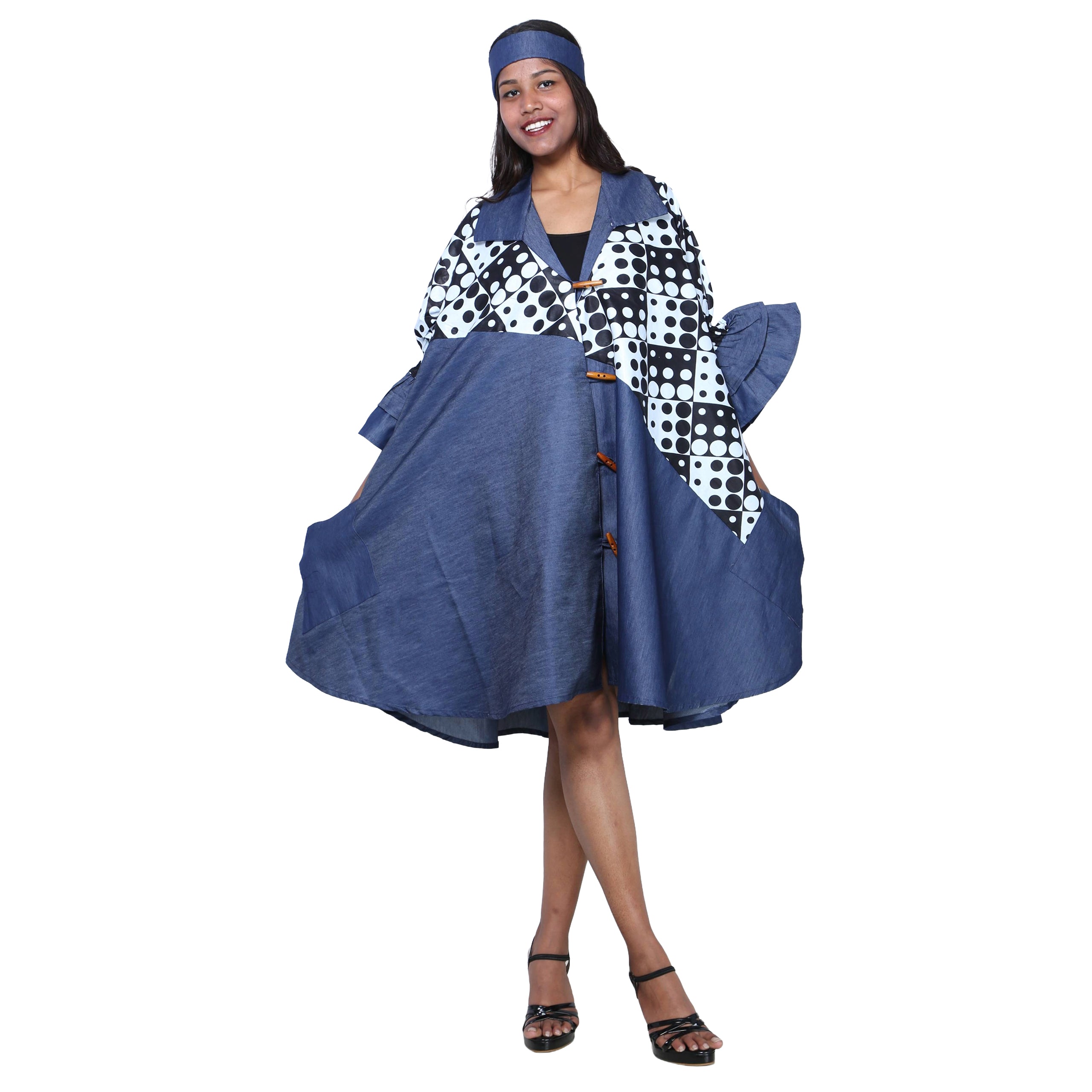 Women's Printed Denim Dress with Toggle Buttons -- FI-3139