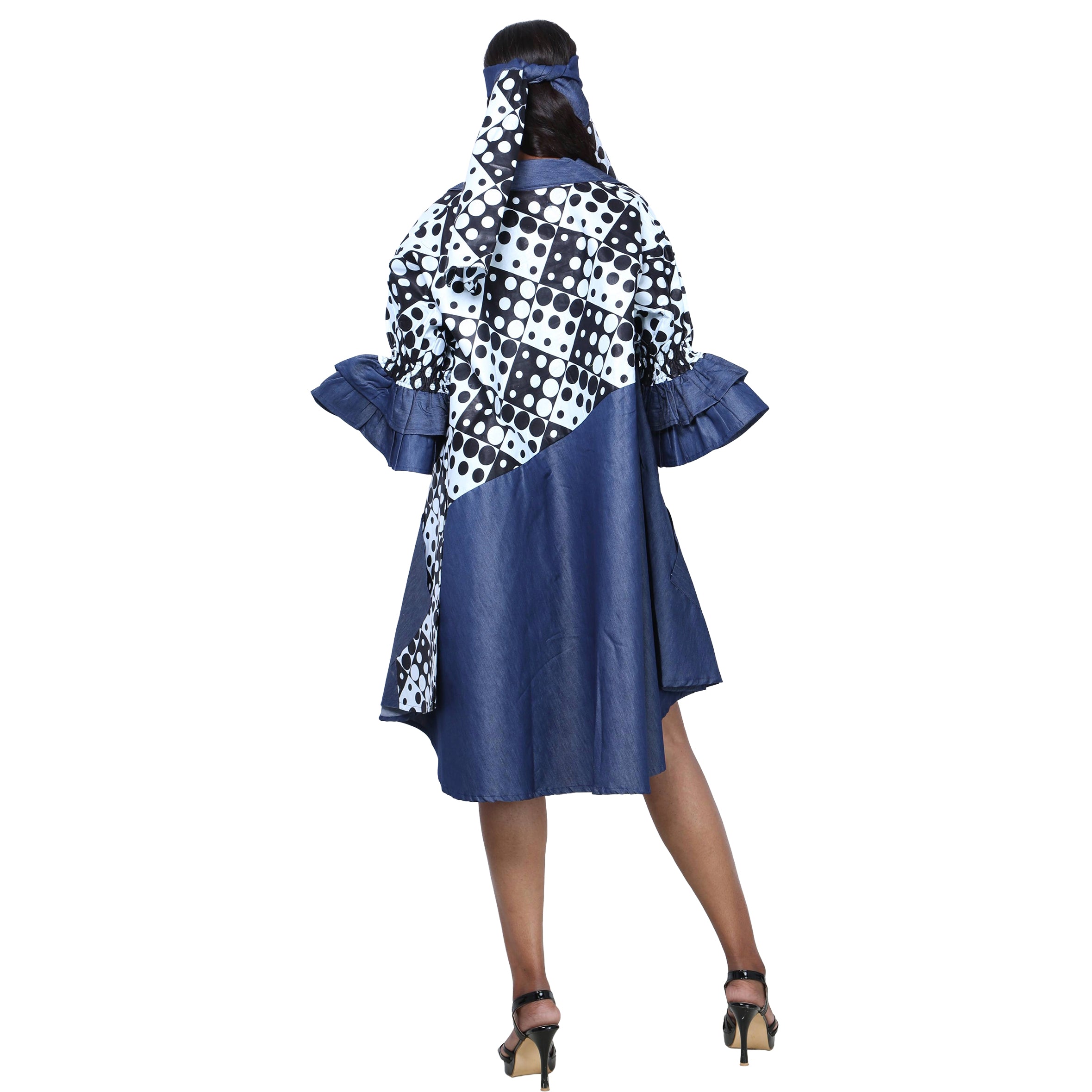 Women's Printed Denim Dress with Toggle Buttons -- FI-3139