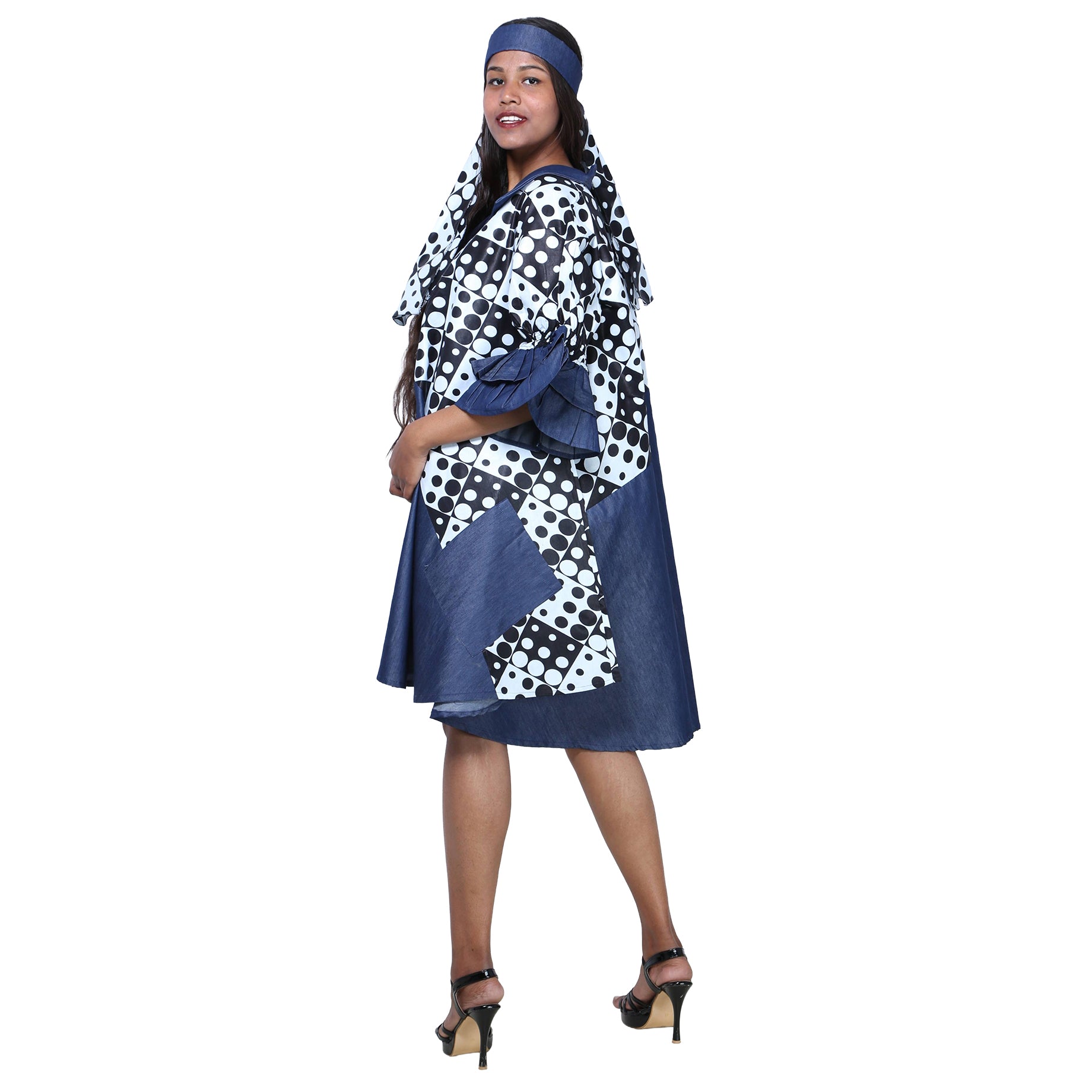 Women's Printed Denim Dress with Toggle Buttons -- FI-3139