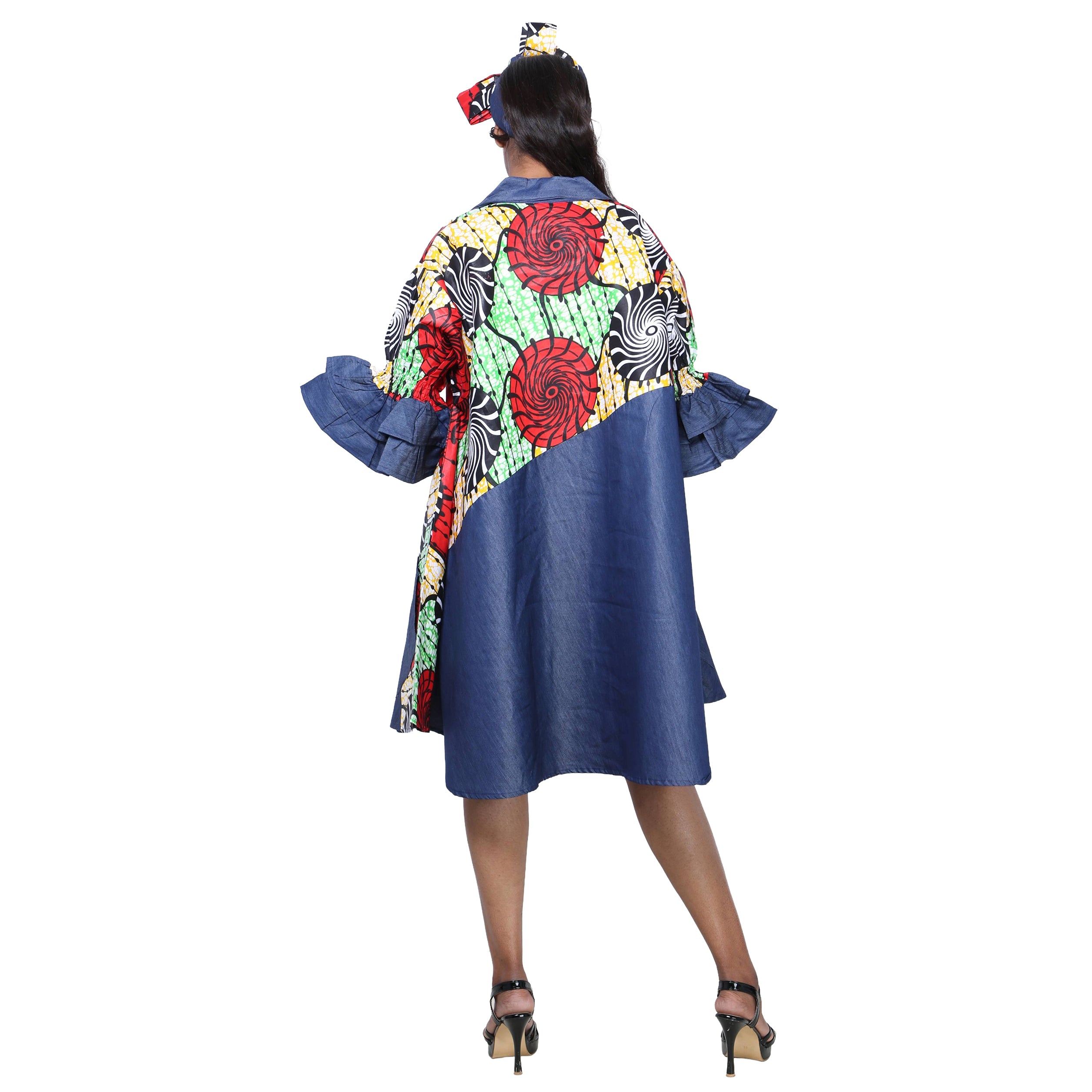 Women's Printed Denim Dress with Toggle Buttons -- FI-3139