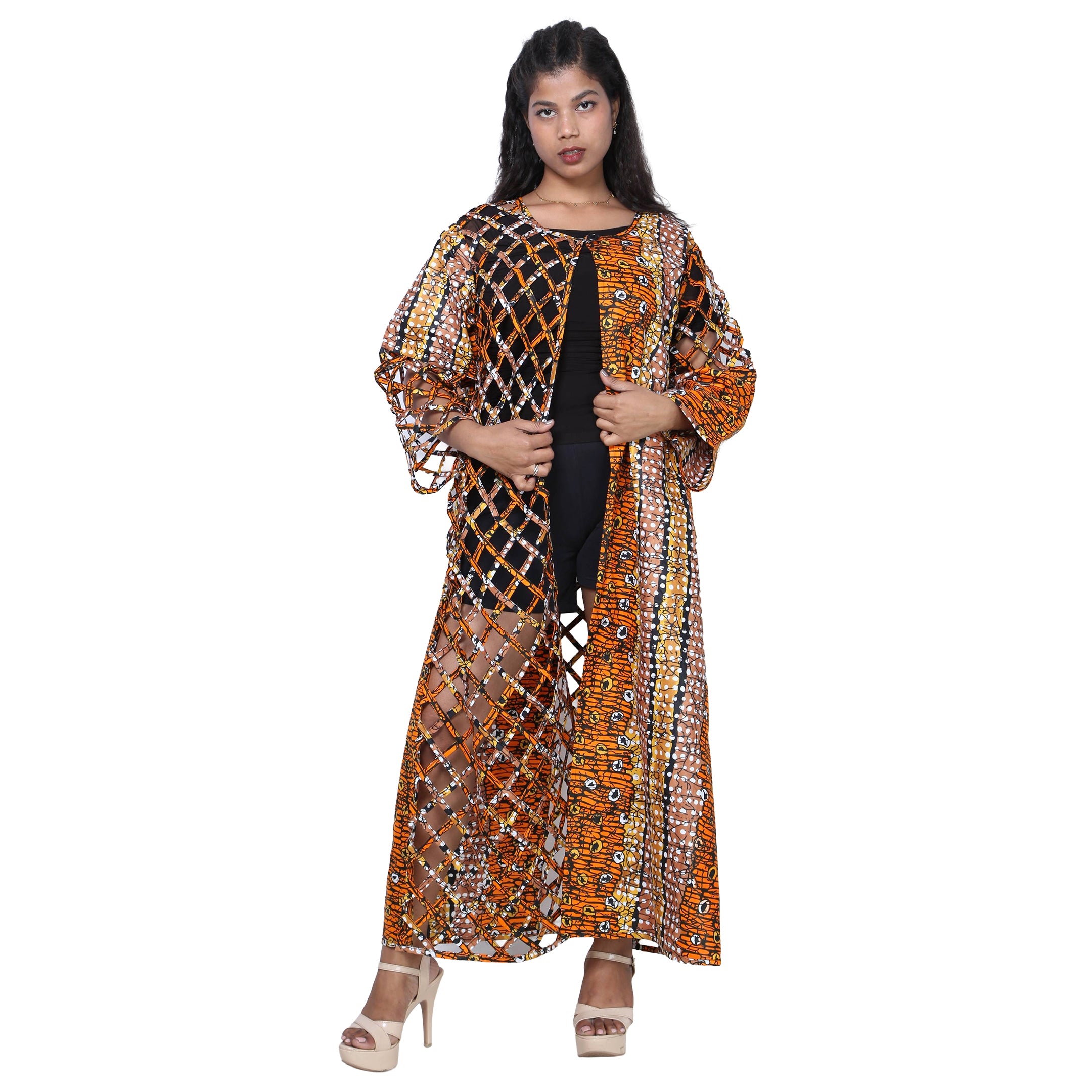 Women's African Half Printed Cage Maxi Jacket -- FI-ST134