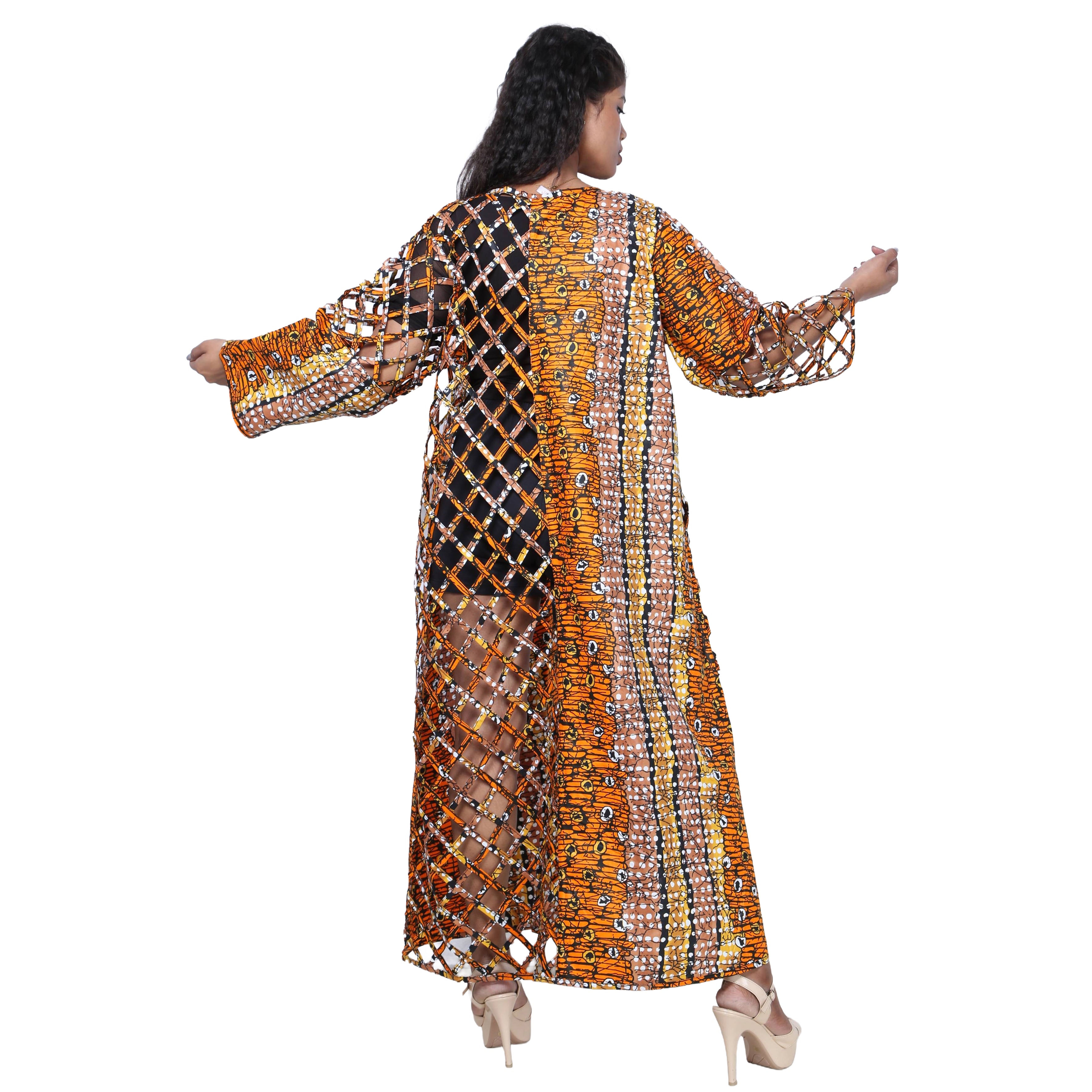 Women's African Half Printed Cage Maxi Jacket -- FI-ST134