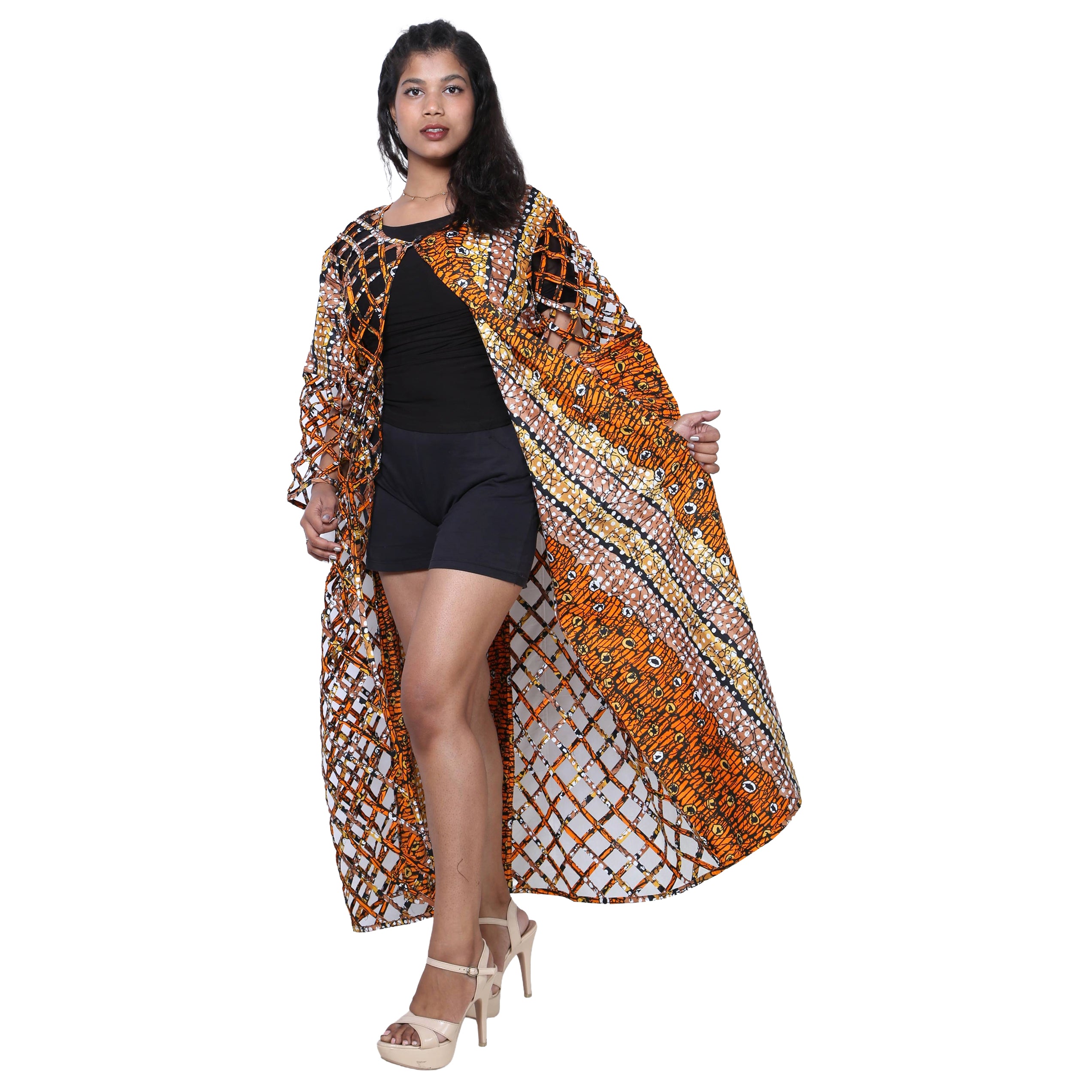 Women's African Half Printed Cage Maxi Jacket -- FI-ST134