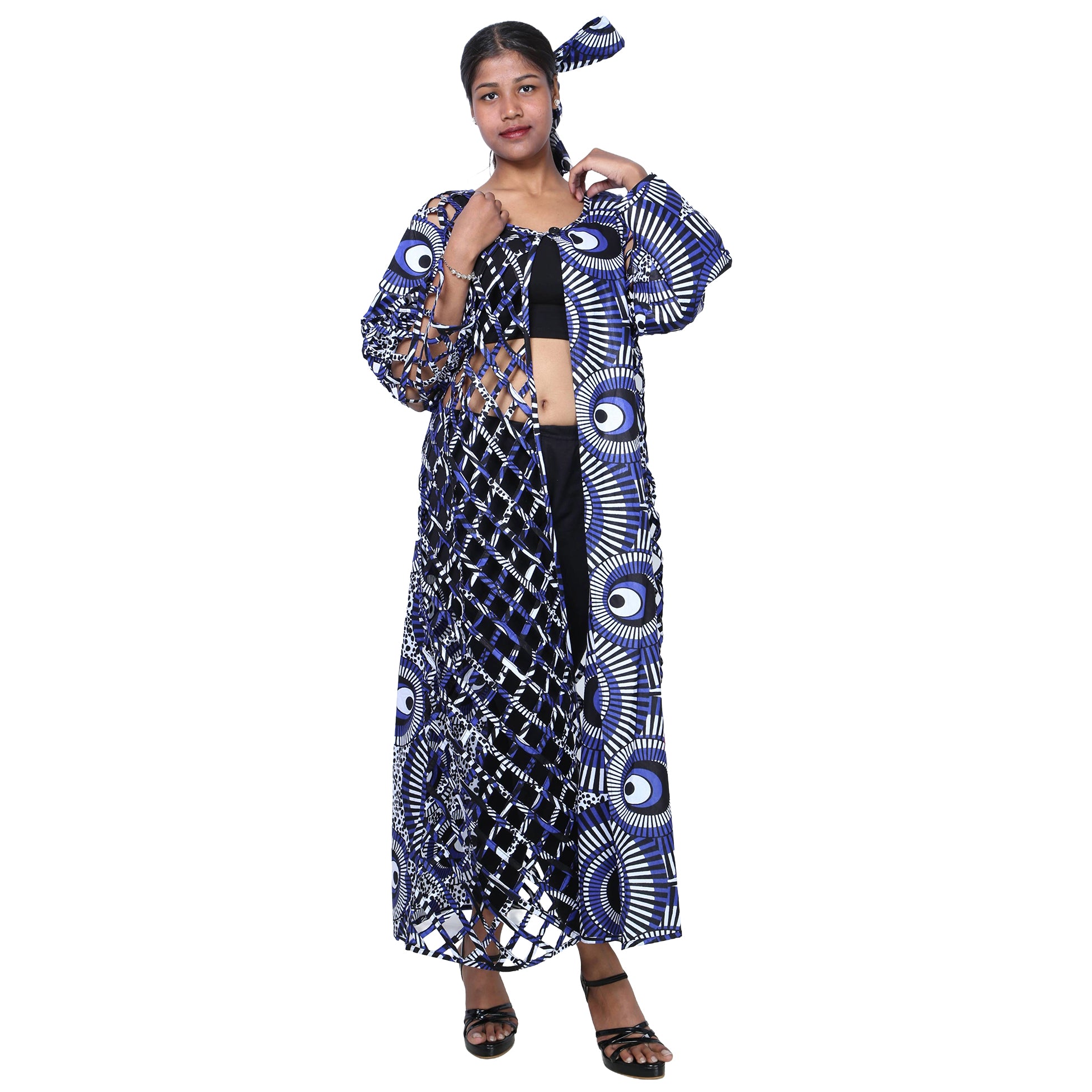 Women's African Half Printed Cage Maxi Jacket -- FI-ST134