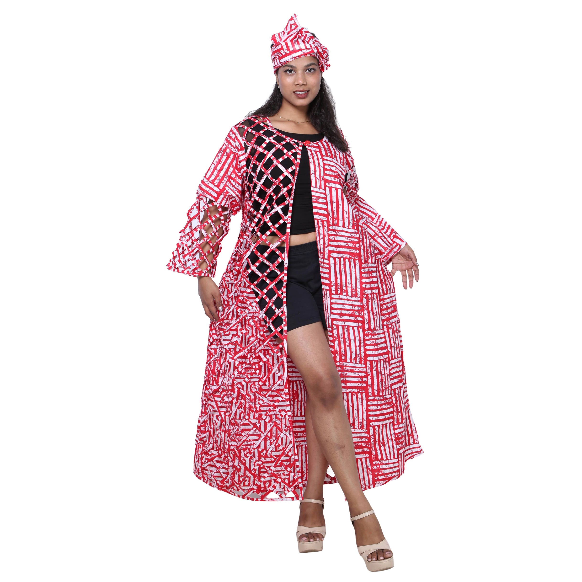 Women's African Half Printed Cage Maxi Jacket -- FI-ST134