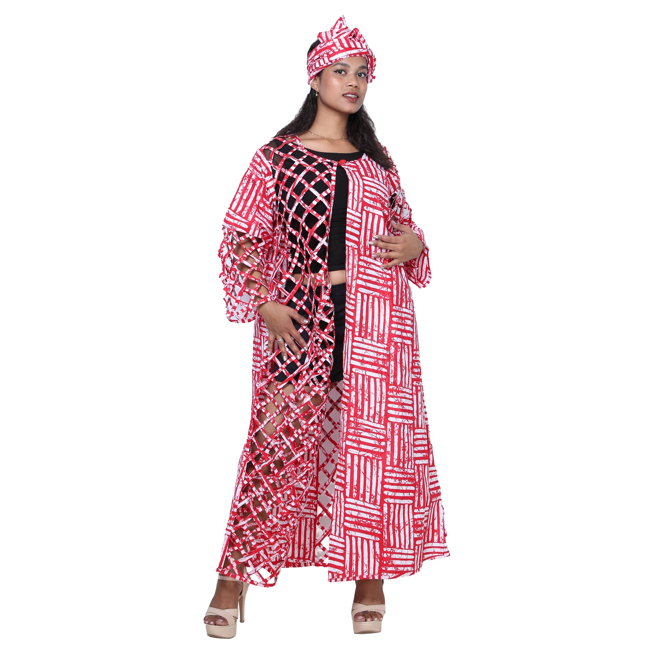 Women's African Half Printed Cage Maxi Jacket -- FI-ST134
