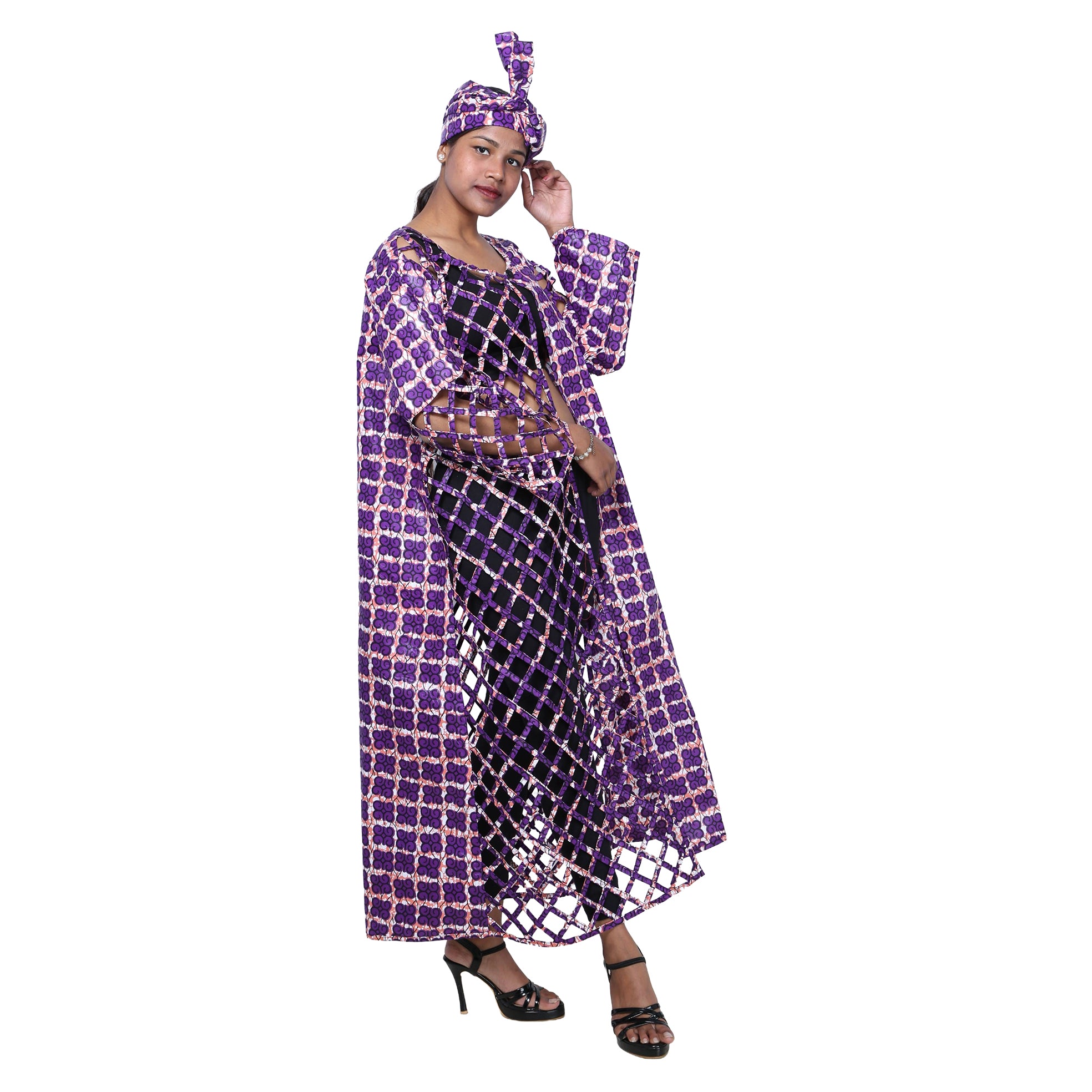 Women's African Half Printed Cage Maxi Jacket -- FI-ST134