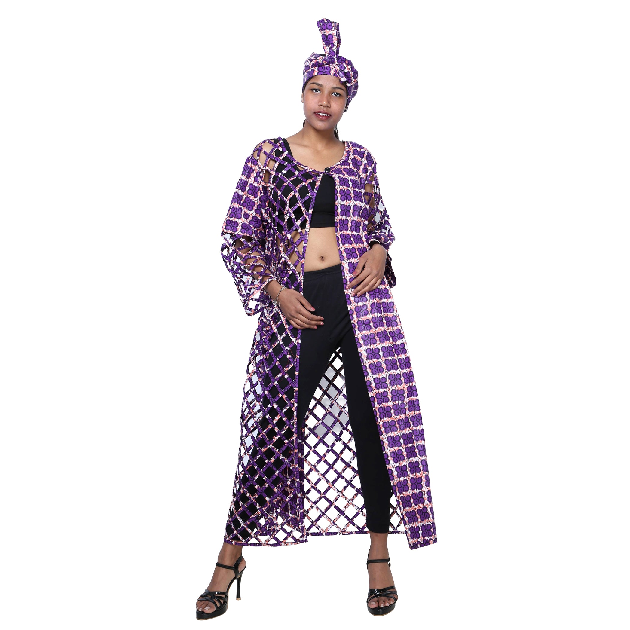 Women's African Half Printed Cage Maxi Jacket -- FI-ST134