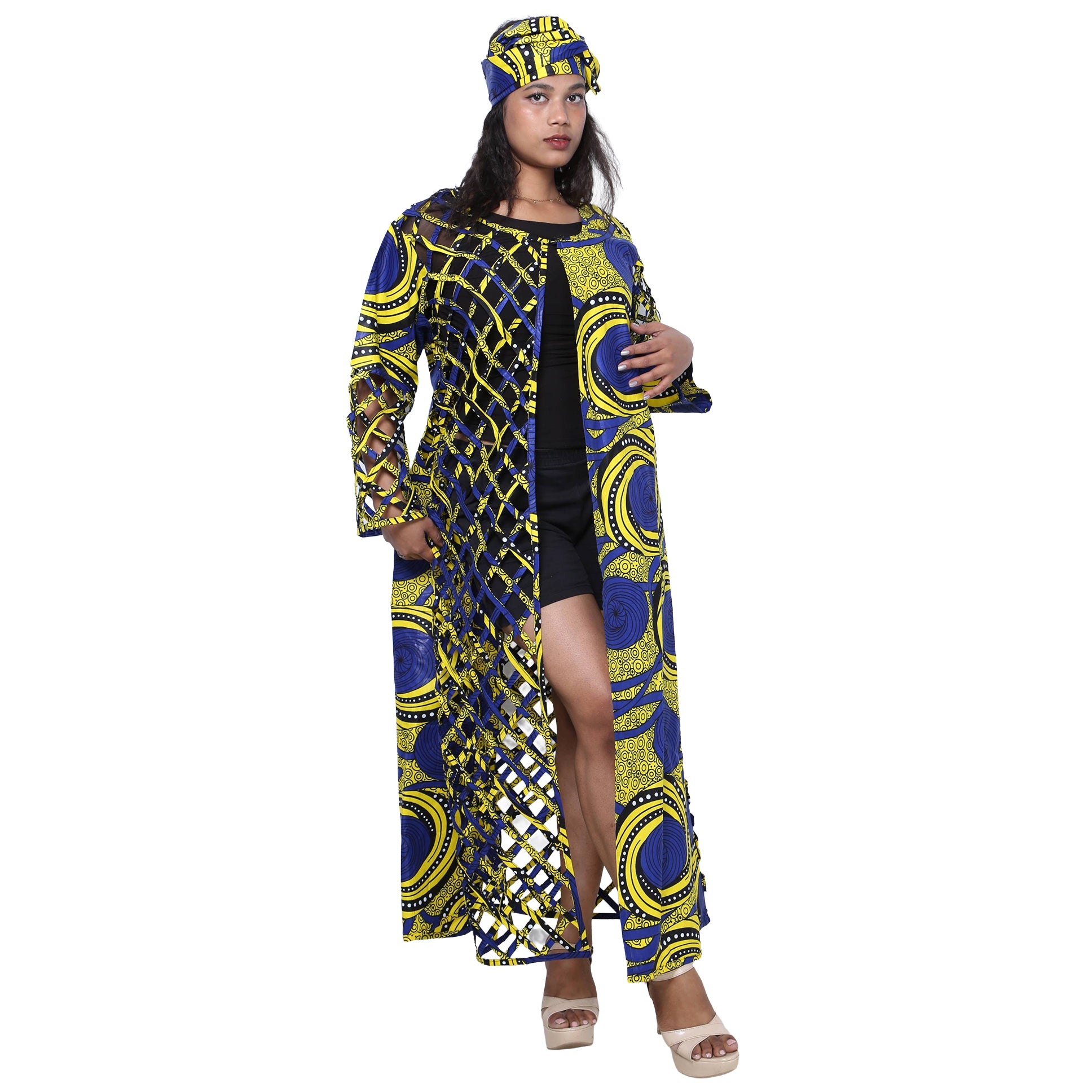 Women's African Half Printed Cage Maxi Jacket -- FI-ST134