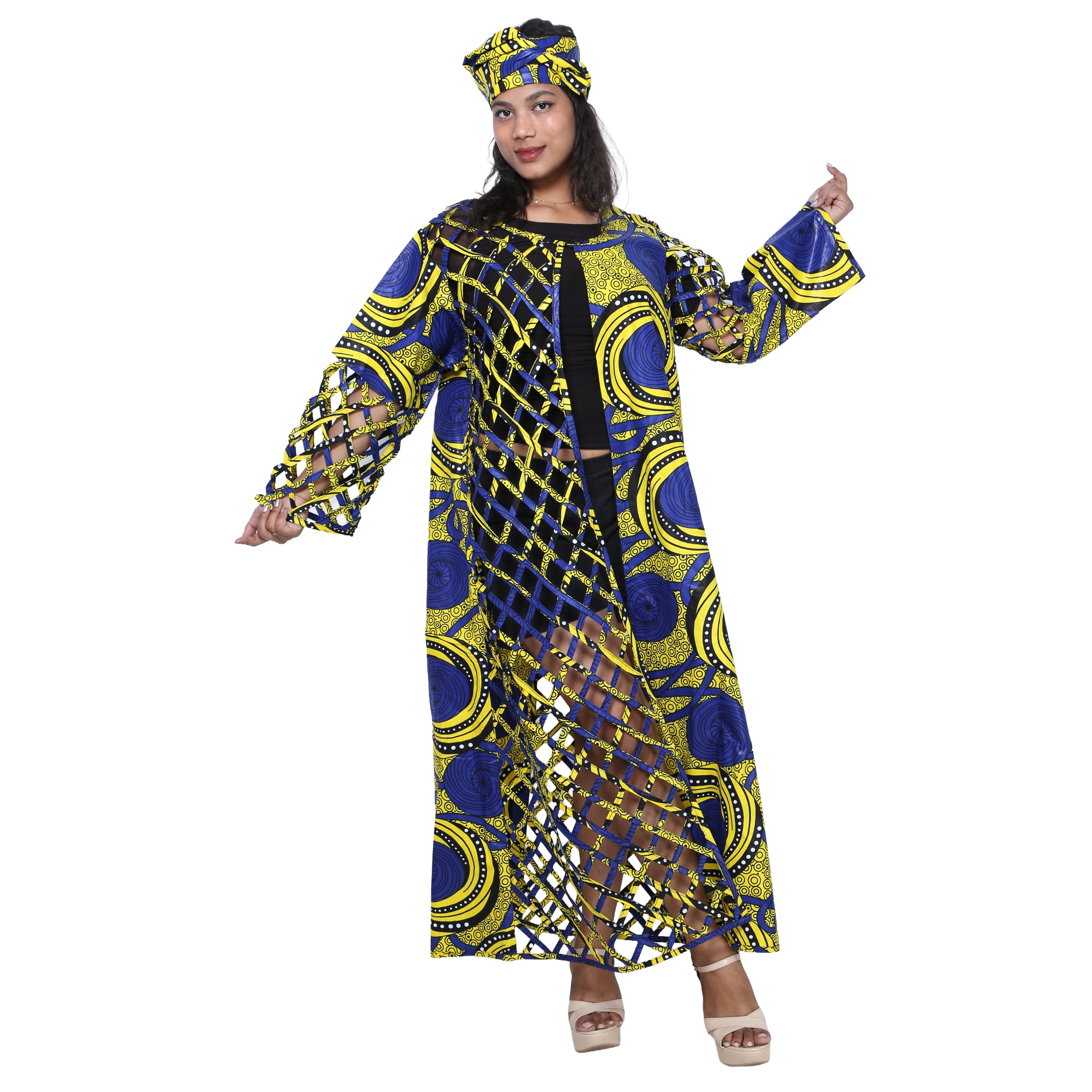 Women's African Half Printed Cage Maxi Jacket -- FI-ST134