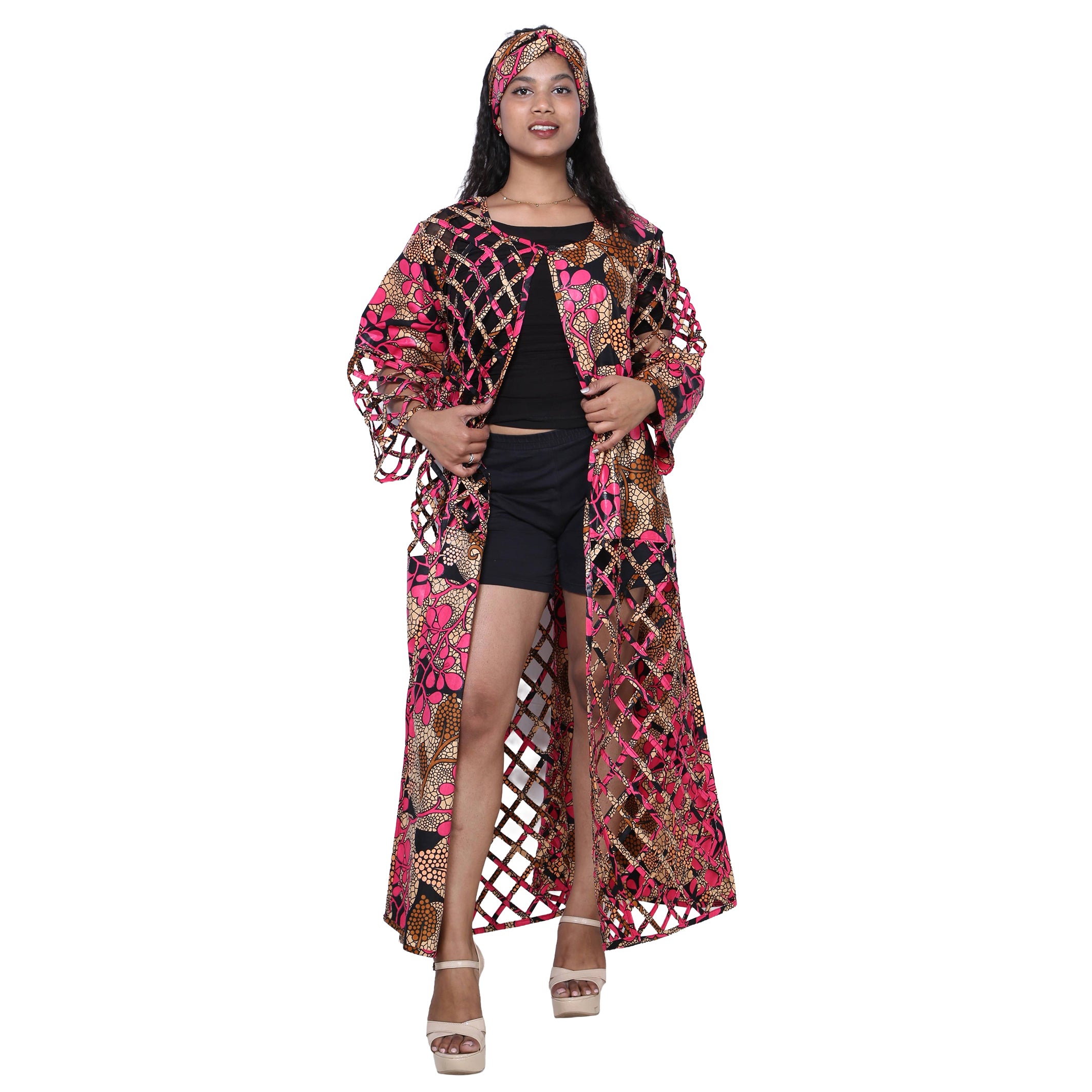 Women's Patch Printwork Cage Maxi Duster -- FI-ST135