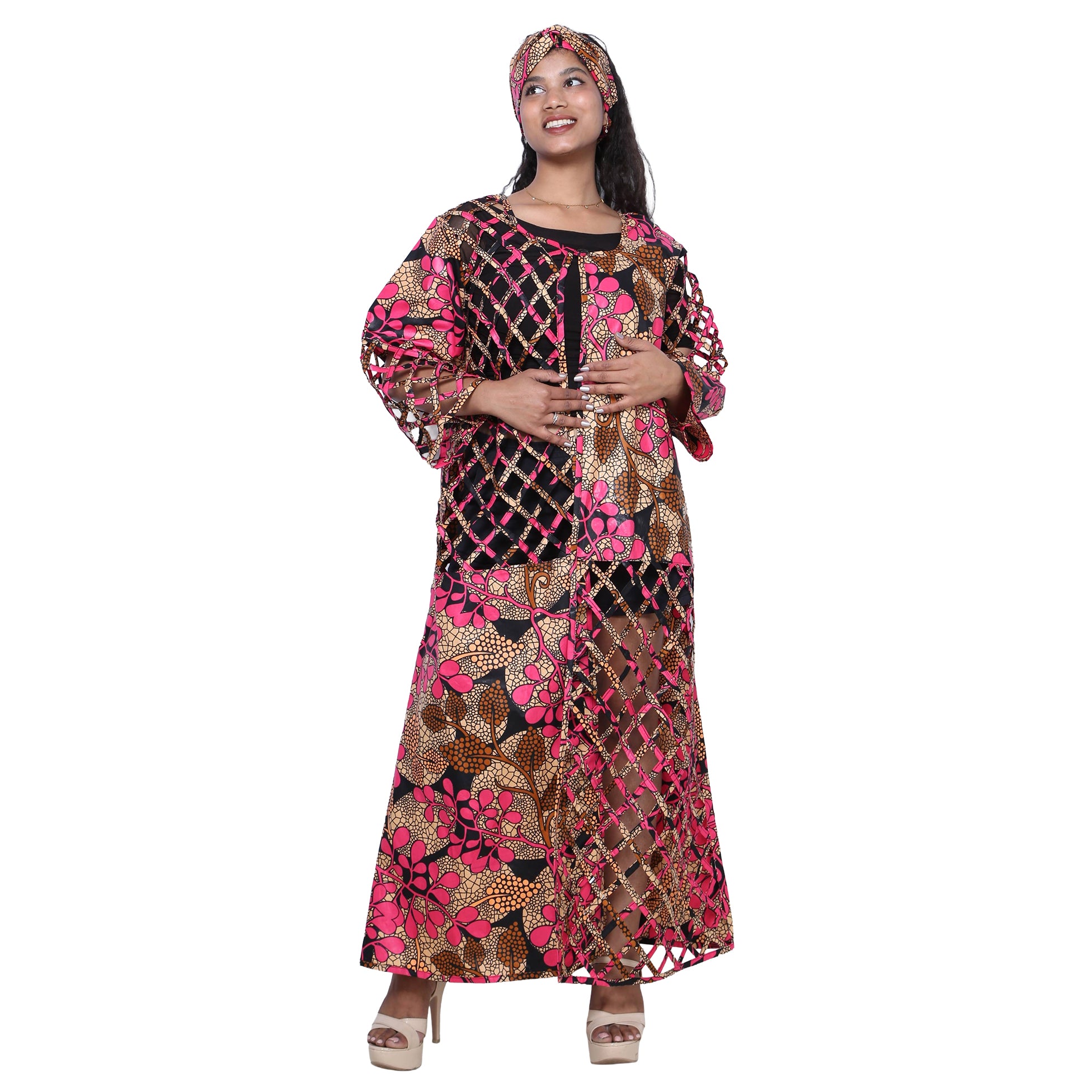 Women's Patch Printwork Cage Maxi Duster -- FI-ST135