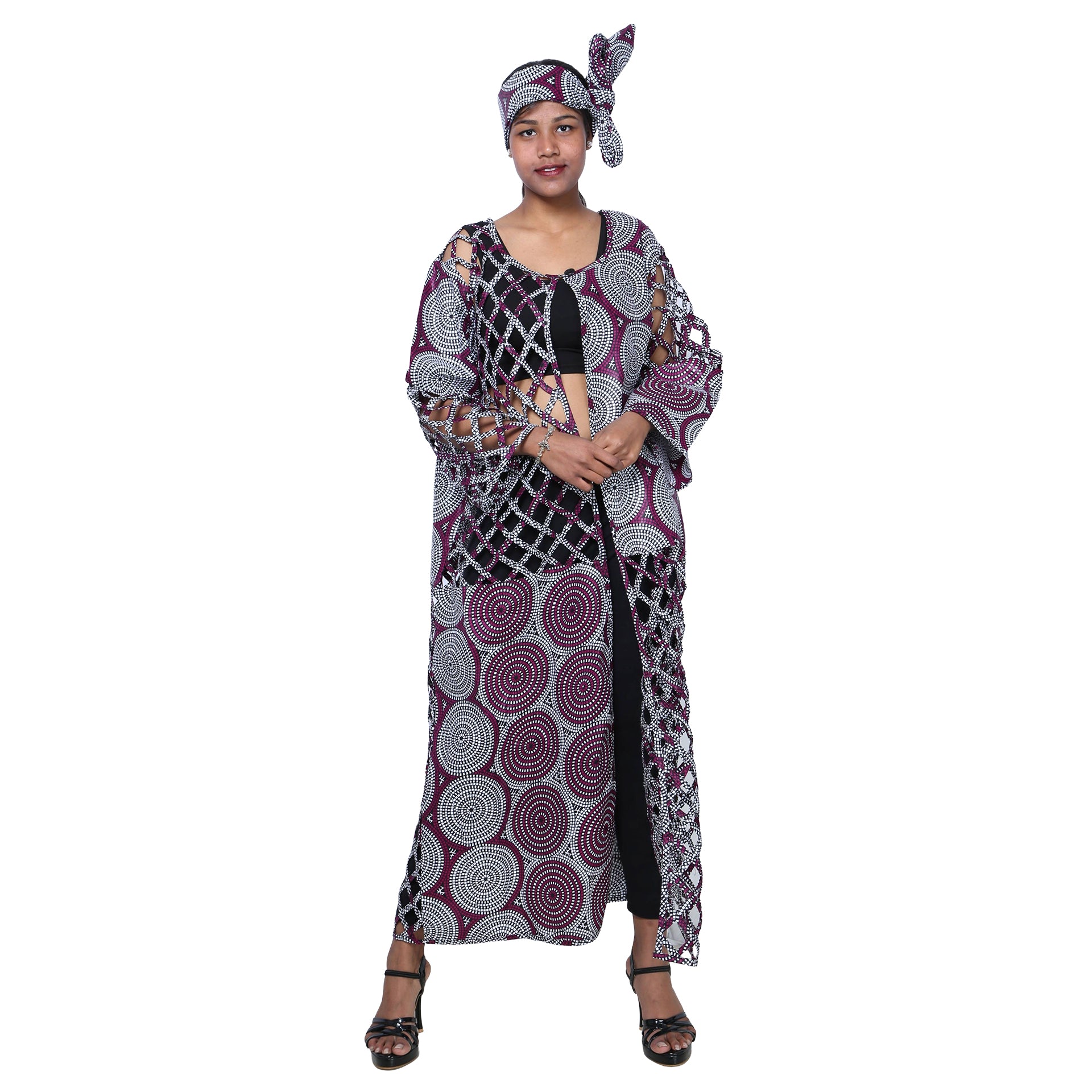 Women's Patch Printwork Cage Maxi Duster -- FI-ST135