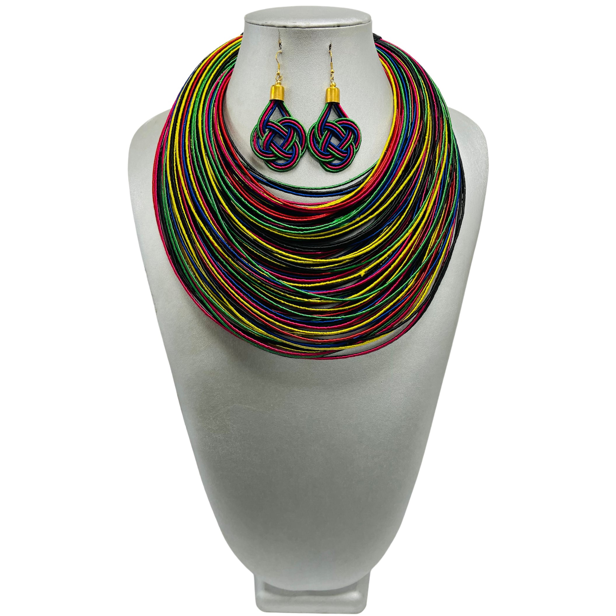 Women's Multicolor Multiple Layer Necklace and Earring Set