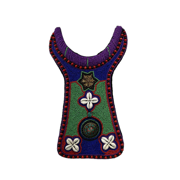 African Long Beaded Necklace with Cowrie Shells