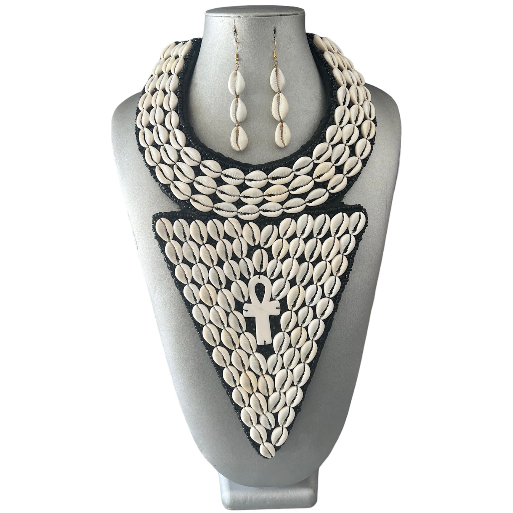 African Cowrie Shell Tribal Design Necklace