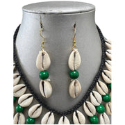 Women's 2 Layer Cowrie Shell Necklace Set With Colored Stone