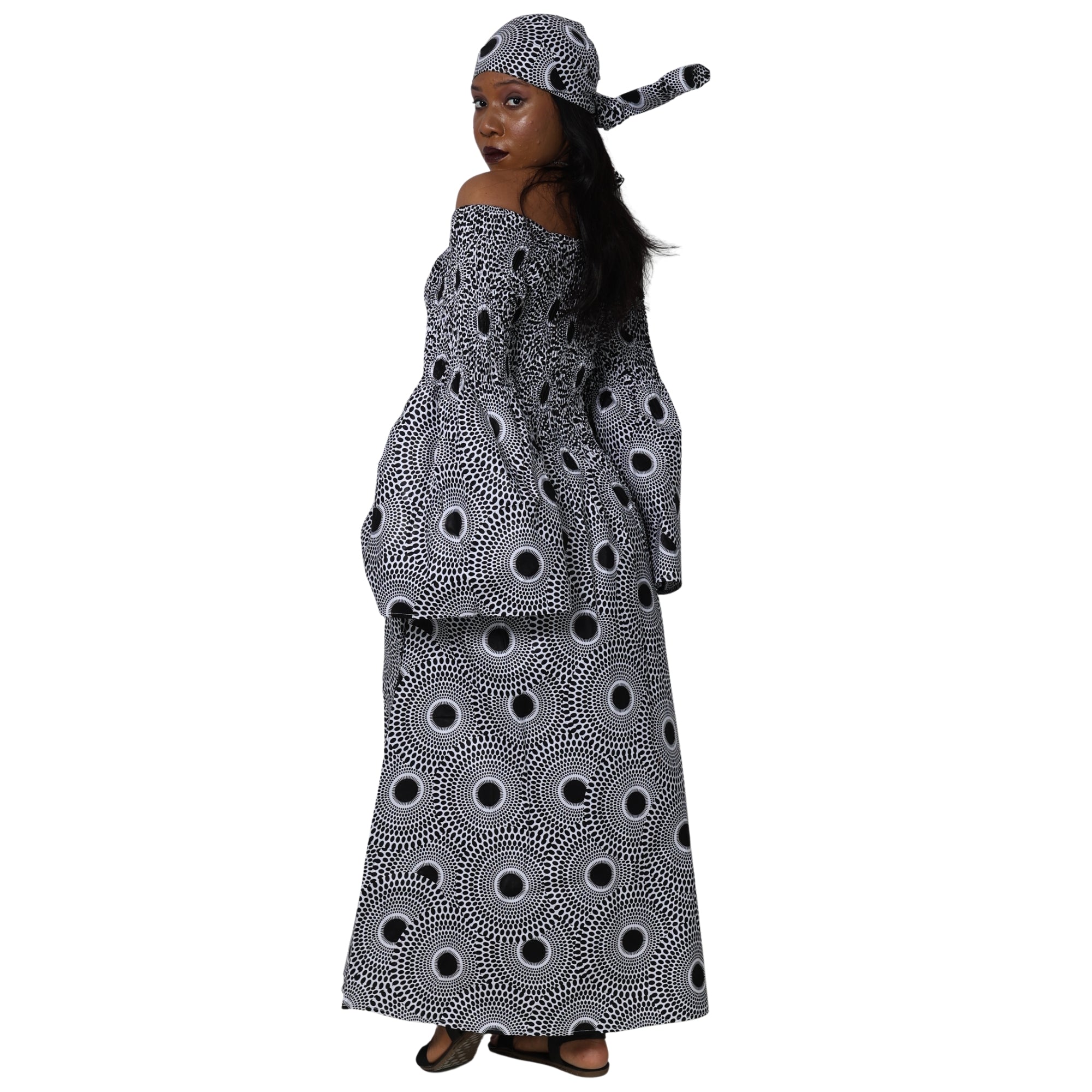 Women's Long Sleeve Smocking Maxi Dress with Bell Sleeves -- FI-50072