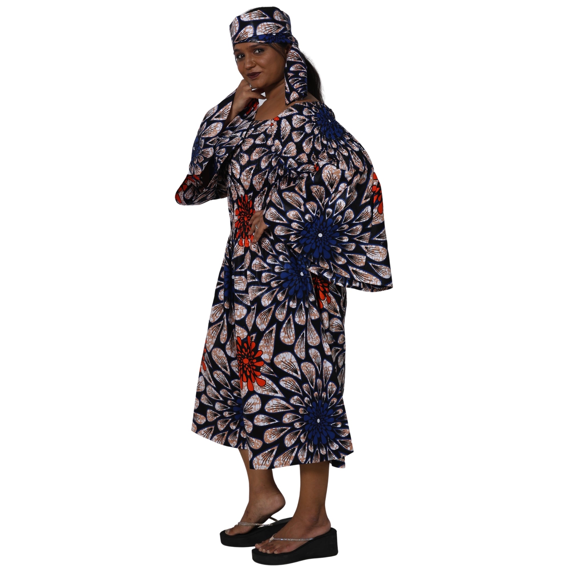 Women's Long Sleeve Smocking Short Dress with Bell Sleeves -- FI-50073