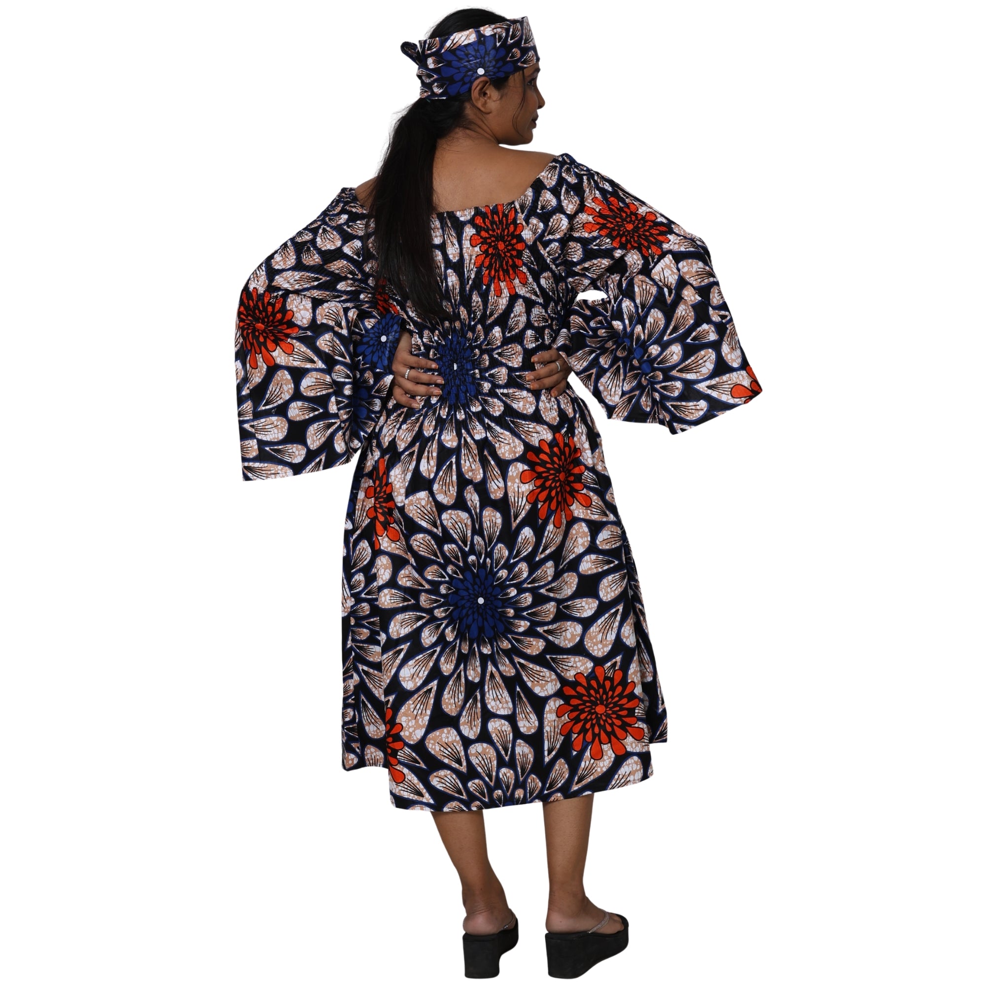Women's Long Sleeve Smocking Short Dress with Bell Sleeves -- FI-50073