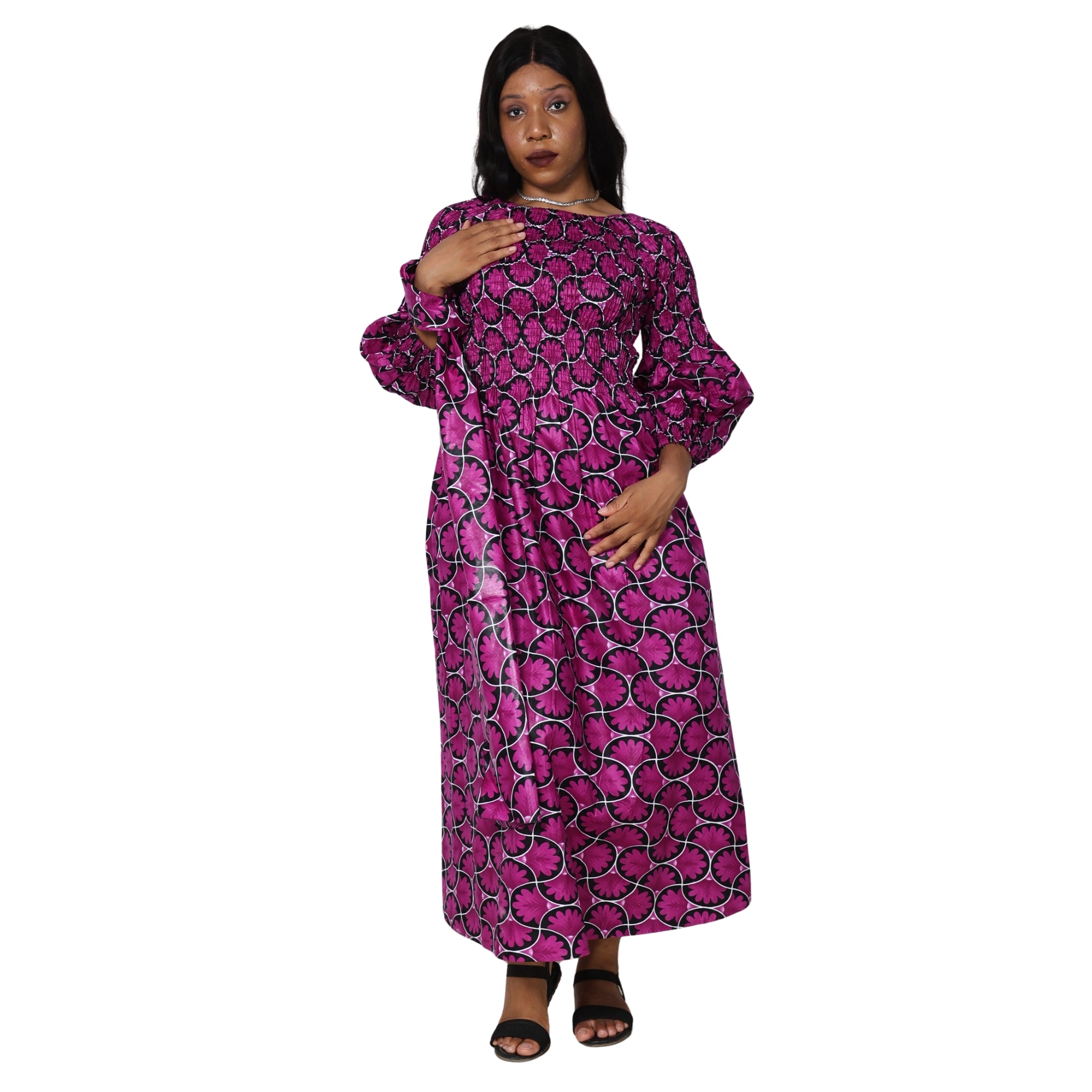 Women's African Printed Off Shoulder Maxi Dress -- FI-50084