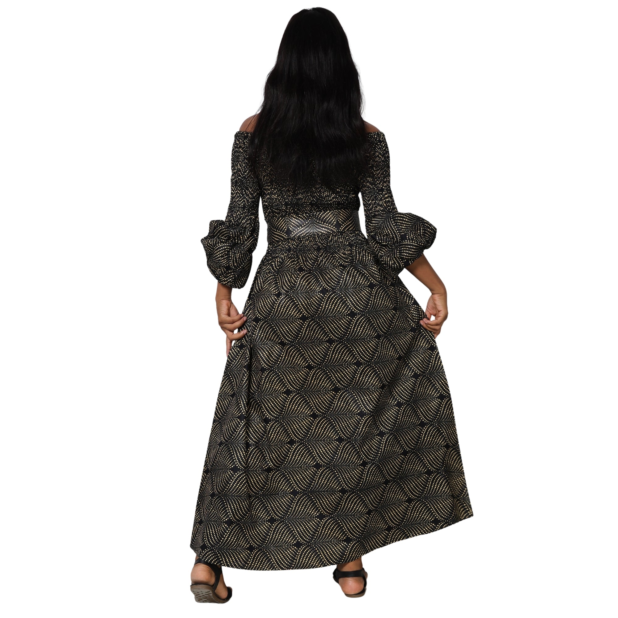 Women's African Printed Off Shoulder Maxi Dress -- FI-50084