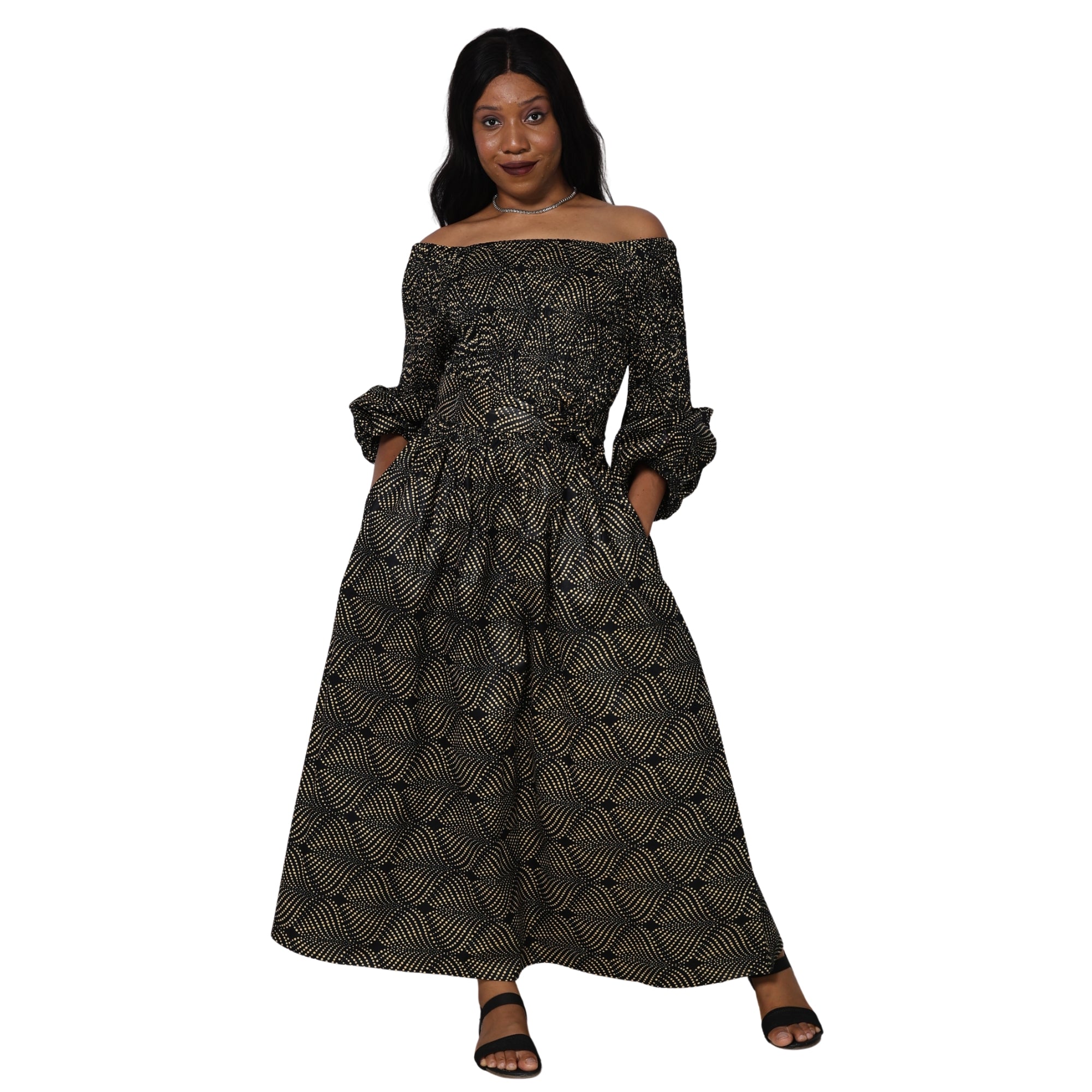 Women's African Printed Off Shoulder Maxi Dress -- FI-50084