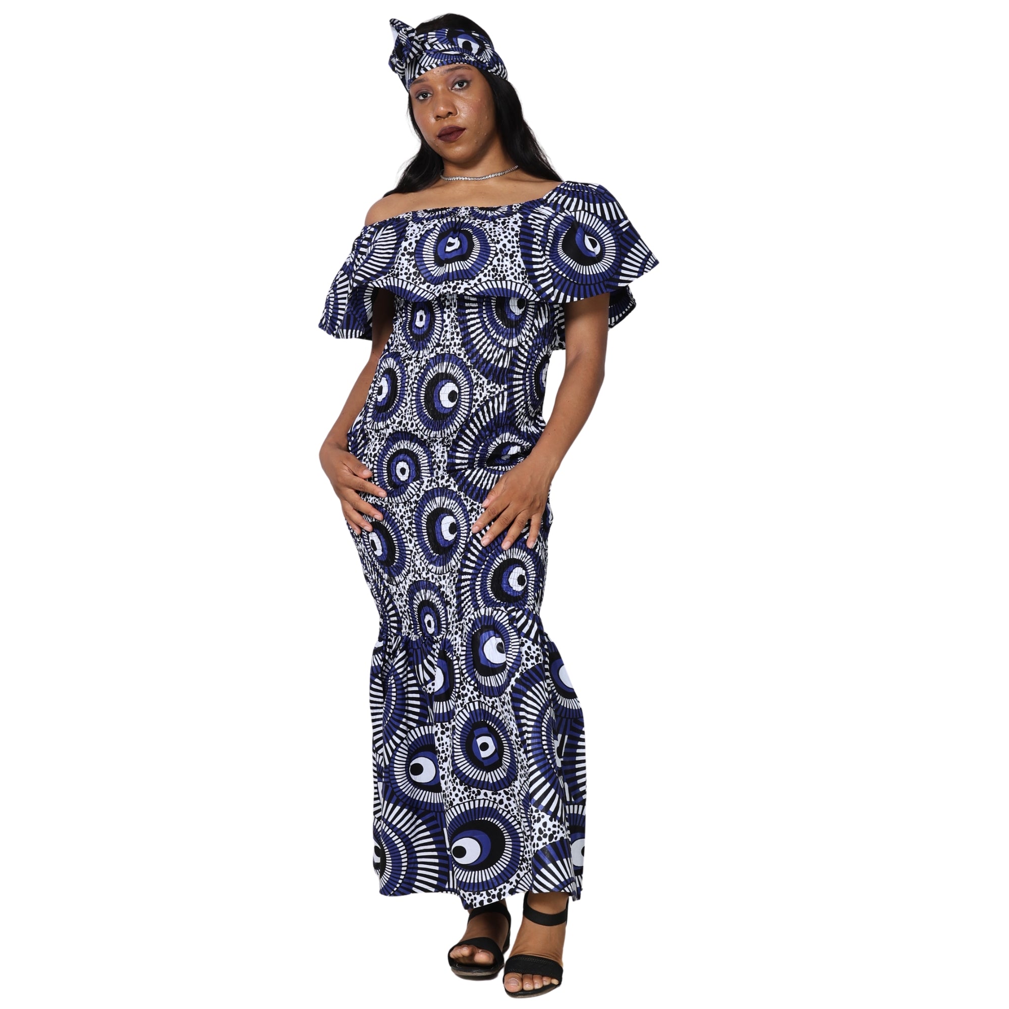 Women's Off Shoulder Smocking Maxi Dress -- FI-50077